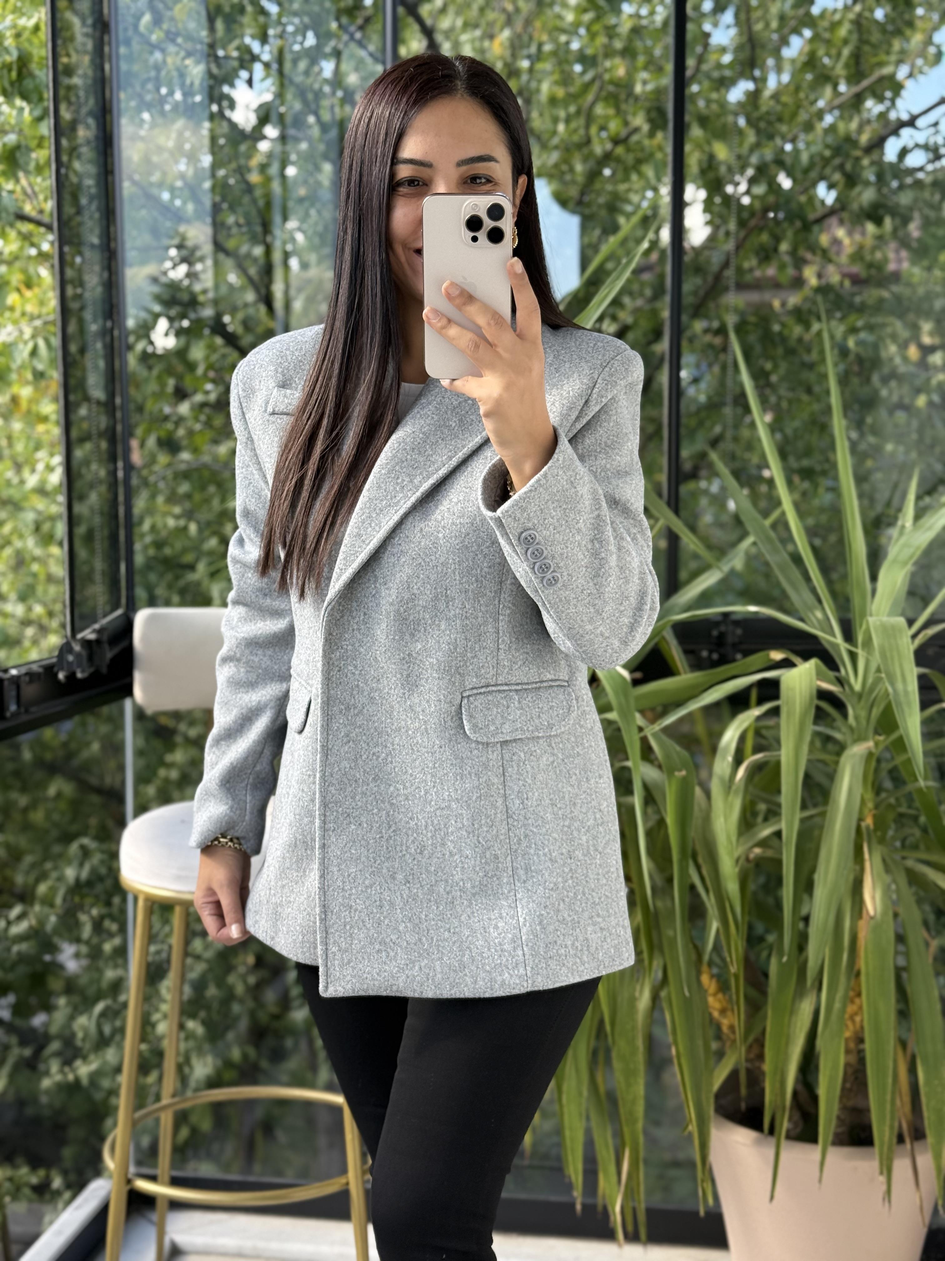 Kaşe Slim Blazer Ceket Gri