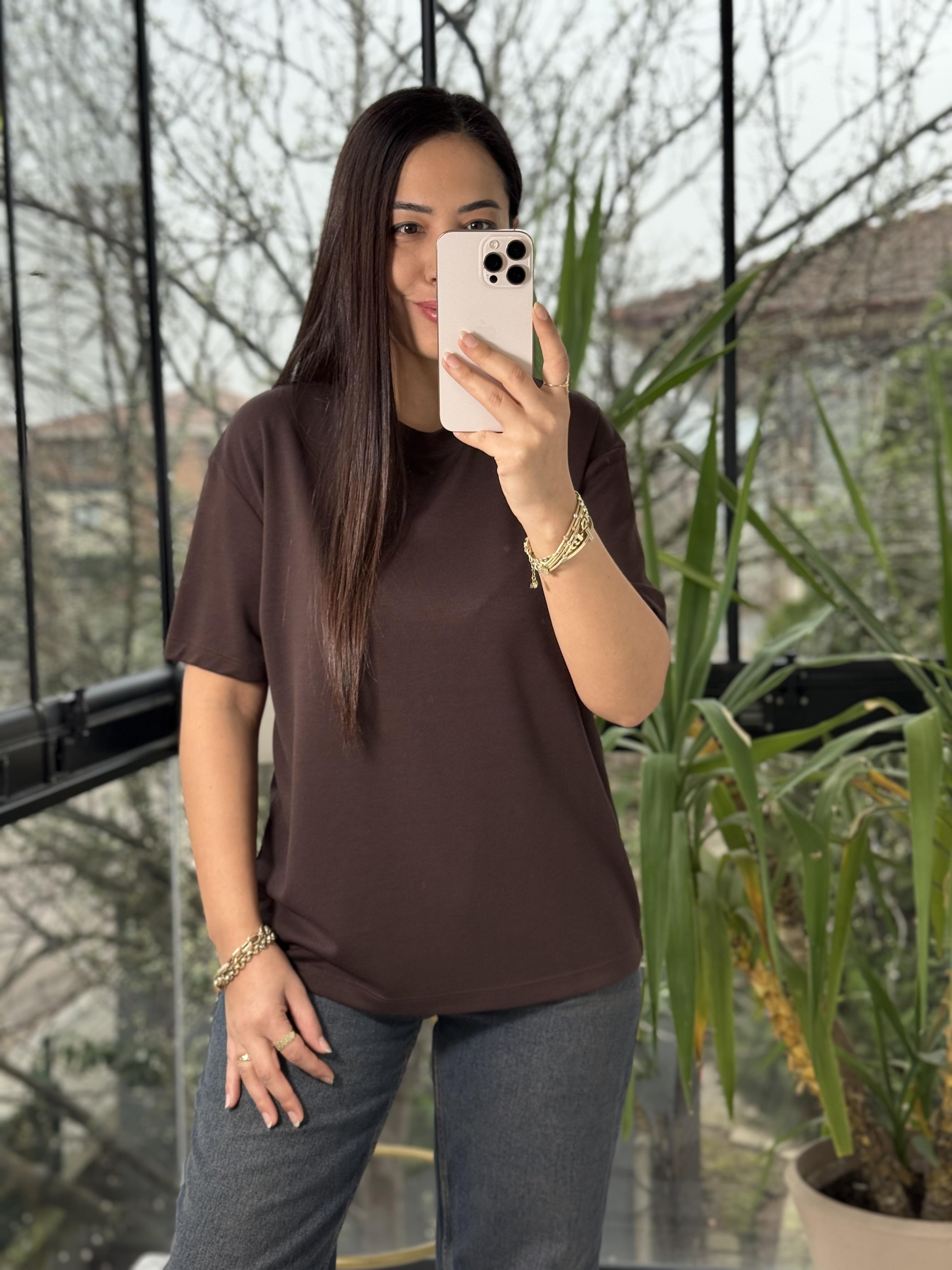 Oysh Modal Basic Tişört Kahve