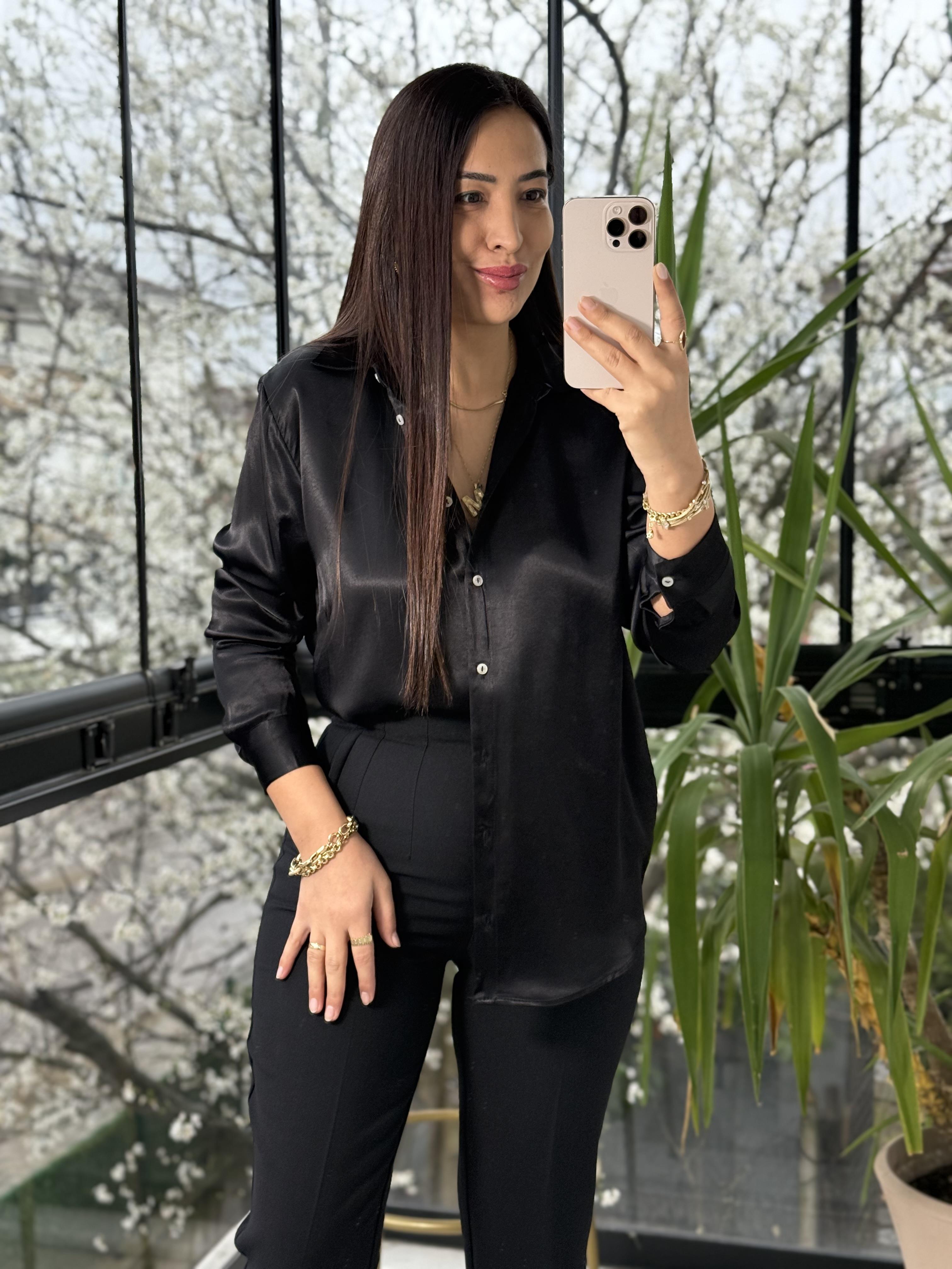 Saten Gömlek Siyah