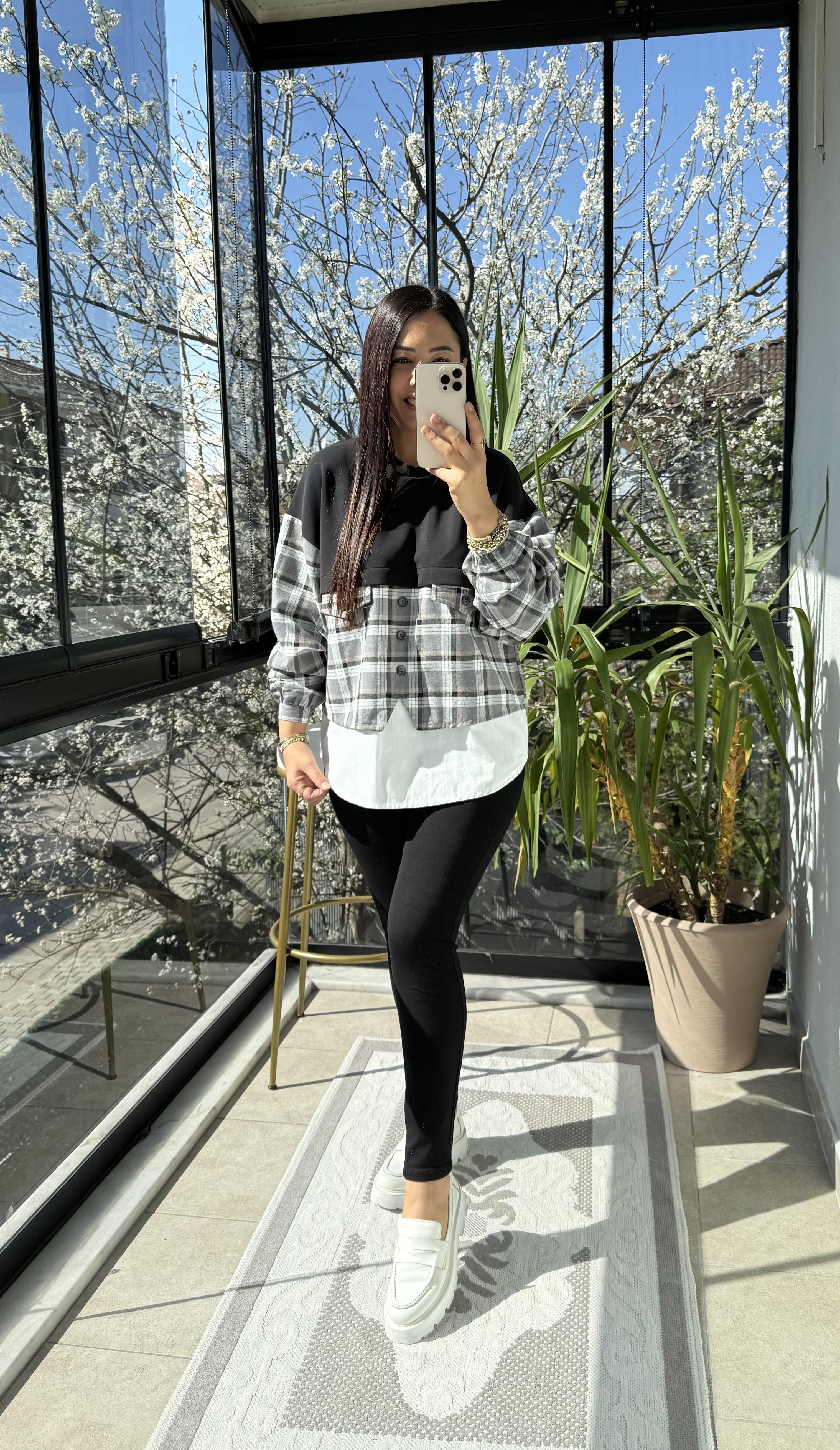 Mix kumaş Sweat Gömlek Siyah