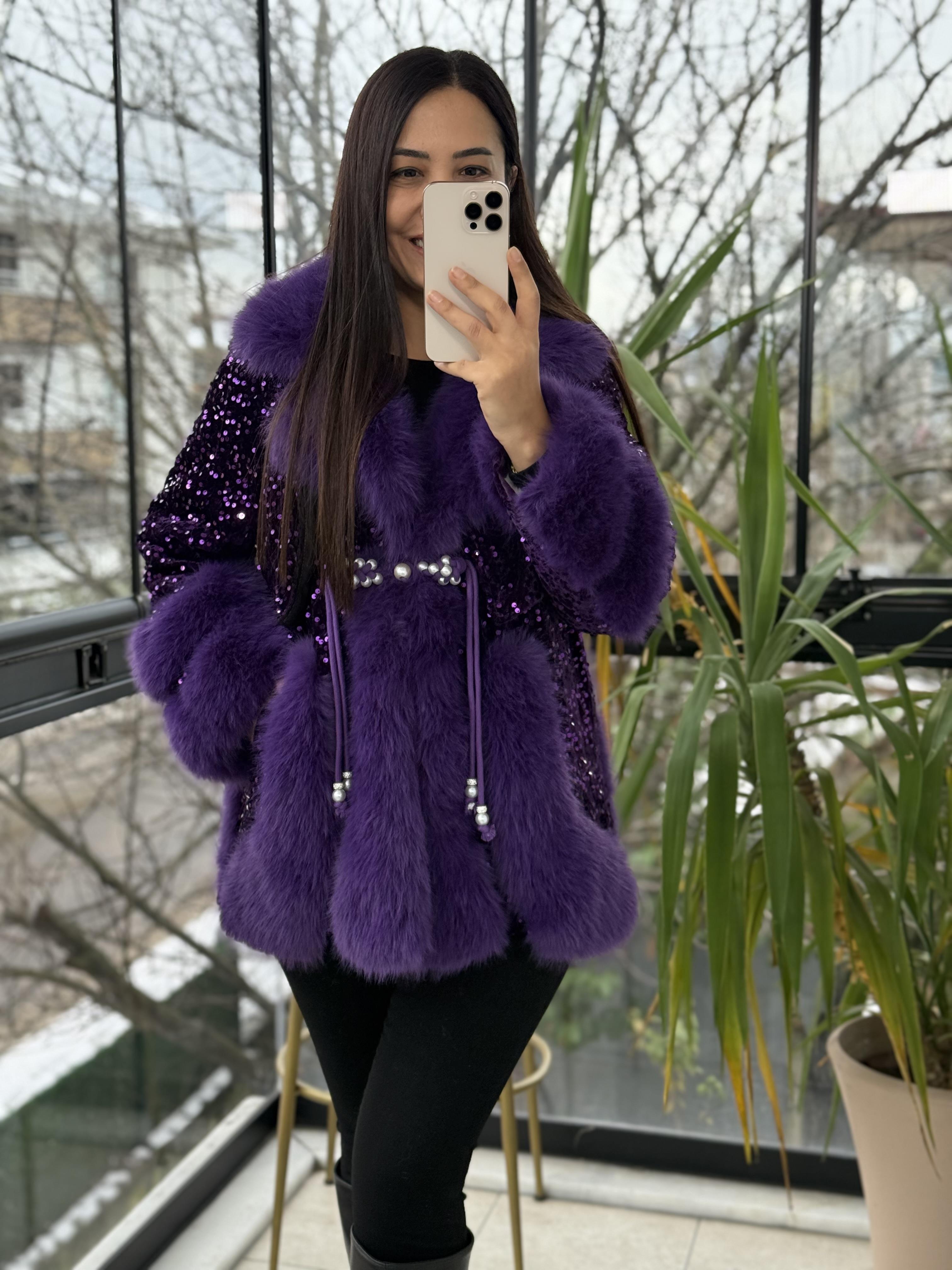 İthal Full payetli Kürk Mor