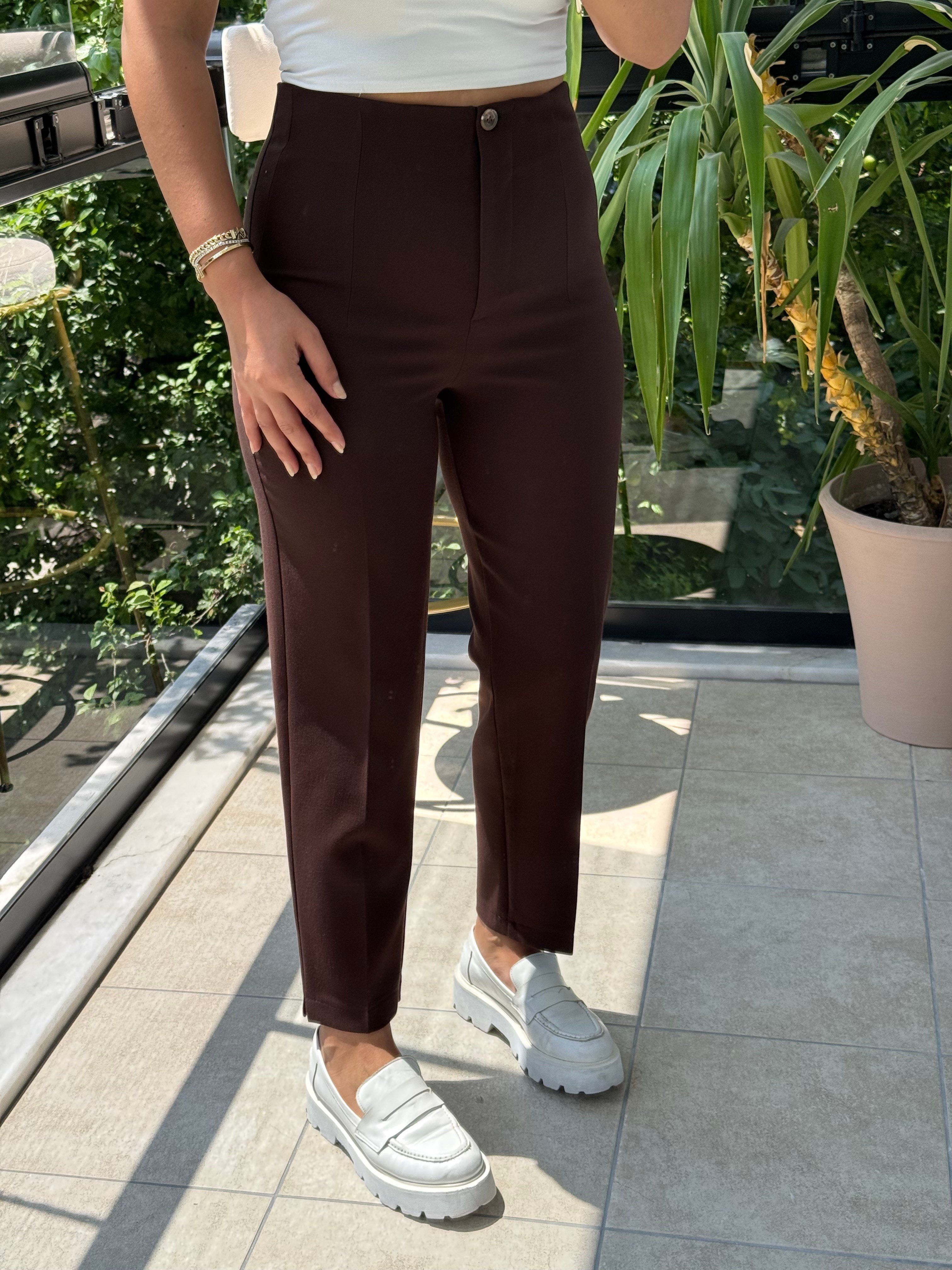 Düğmeli Zra Model Havuç Kesim Pantolon Kahve