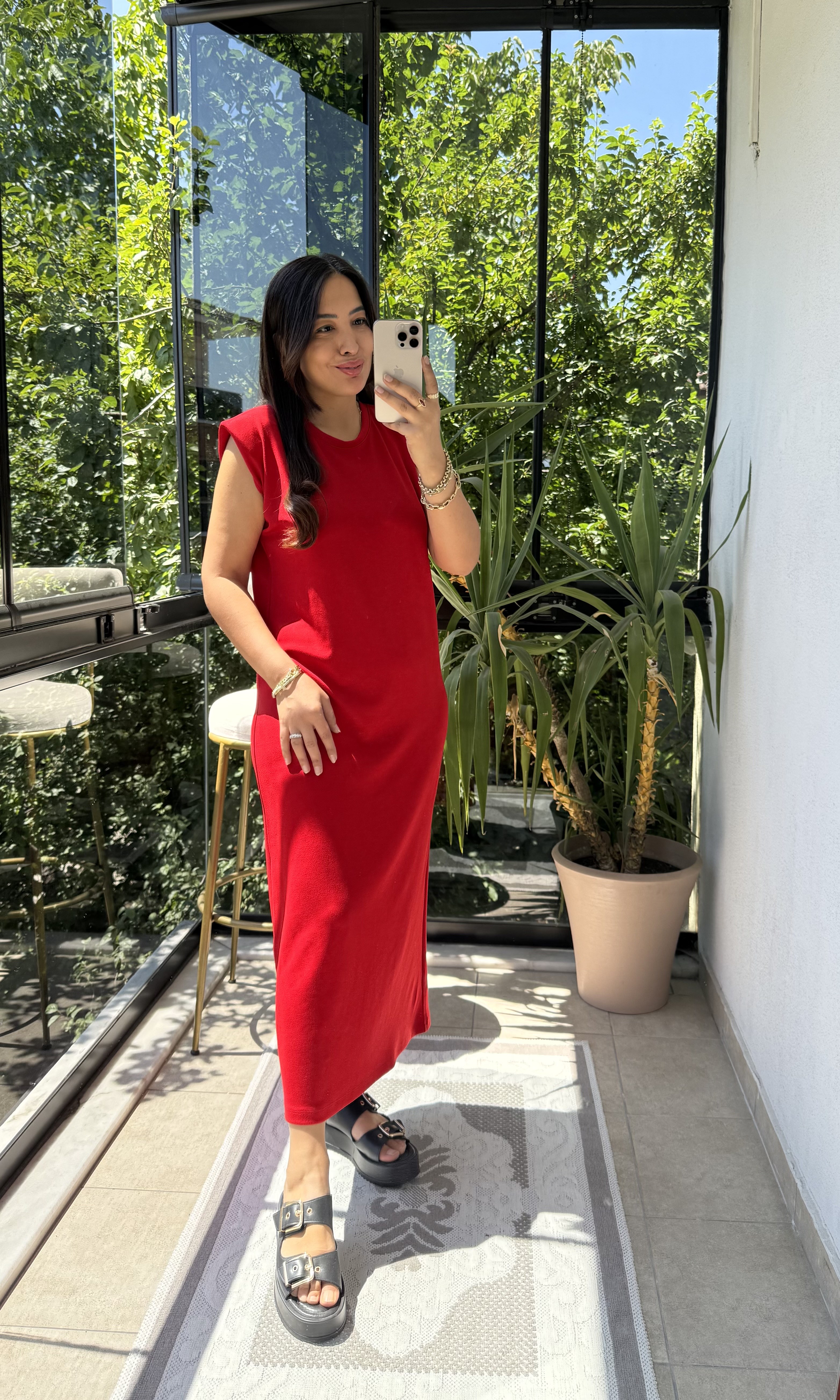 Vatkalı Modal Elbise Kırmızı