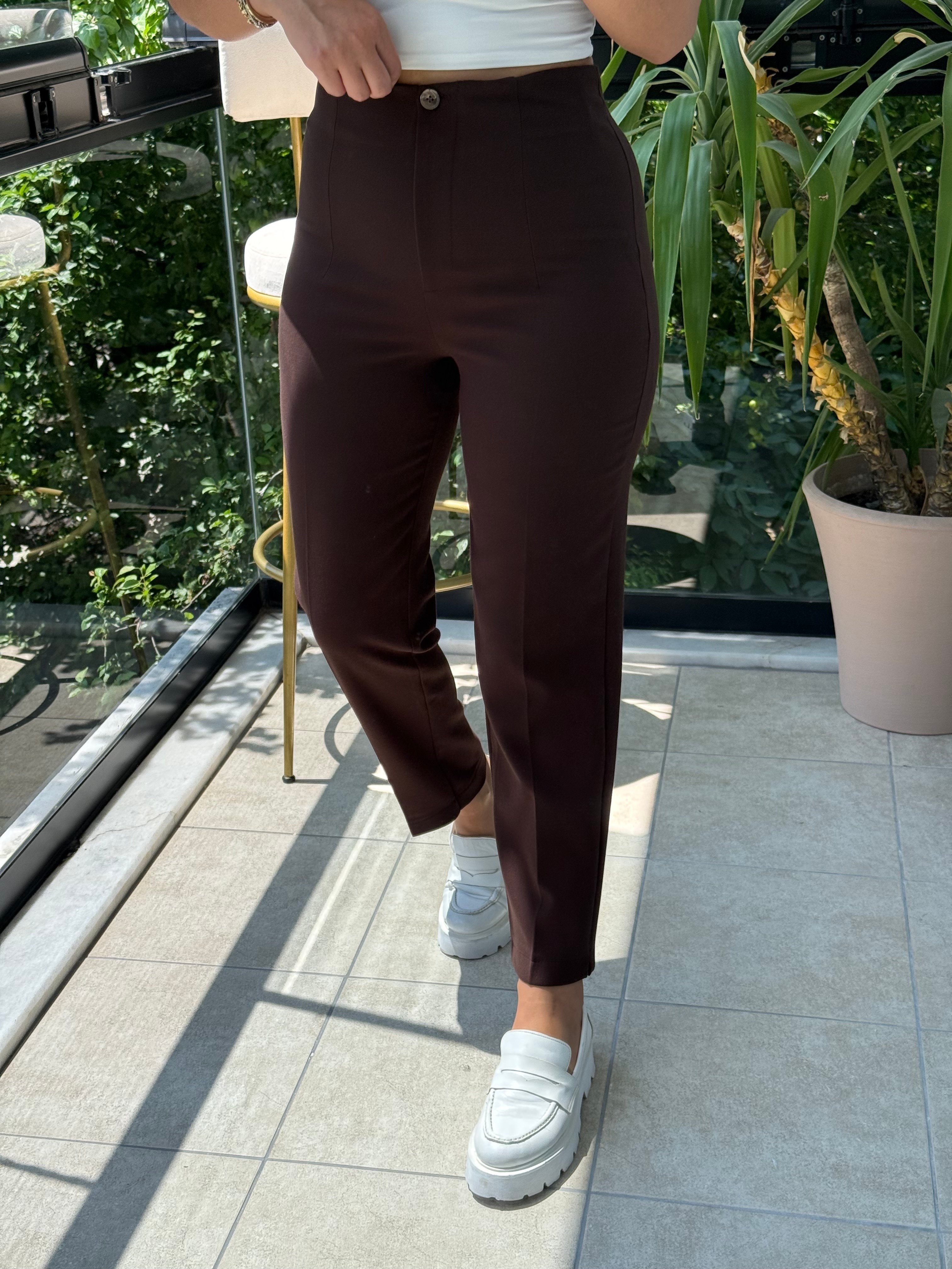 Düğmeli Zra Model Havuç Kesim Pantolon Kahve