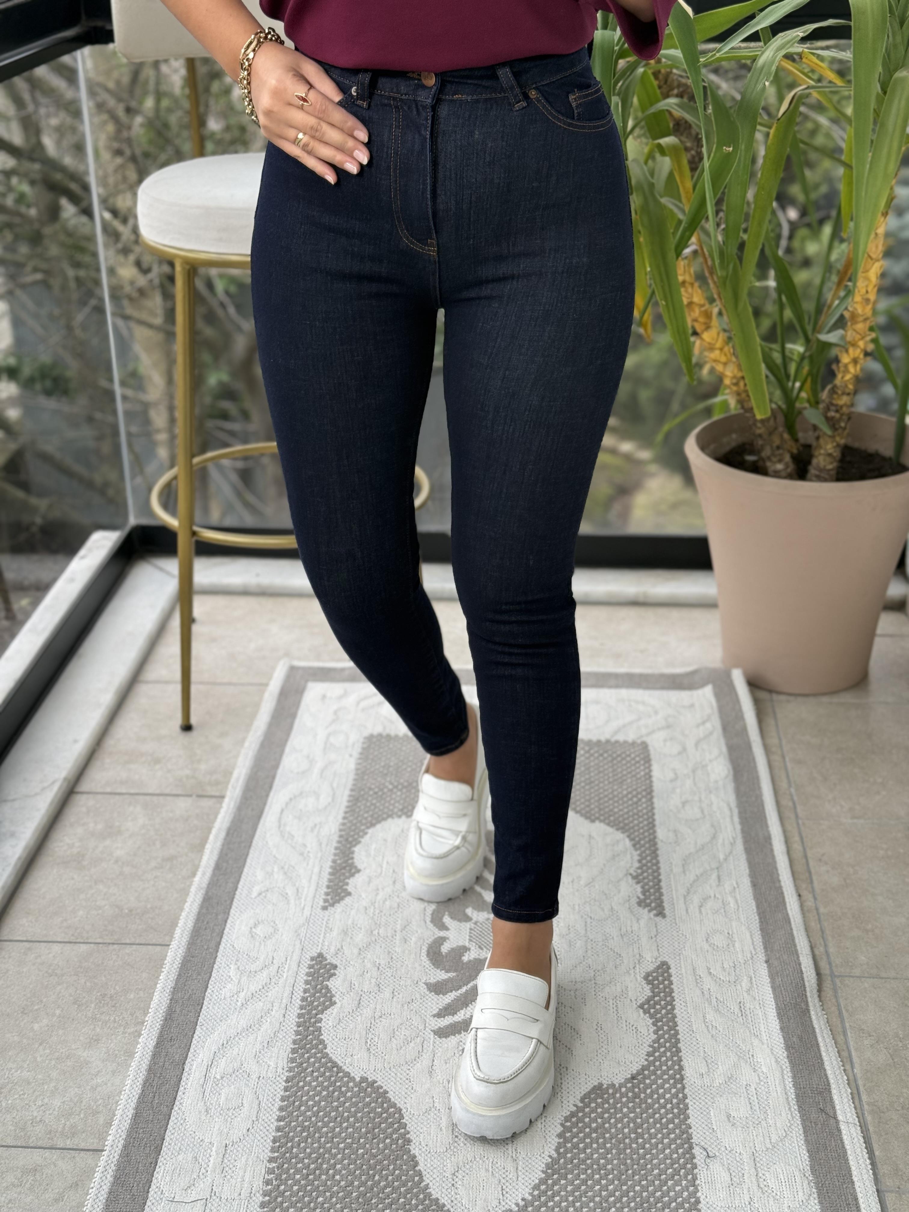 Toparlayıcı Skinny Jean Slaplı Lacivert