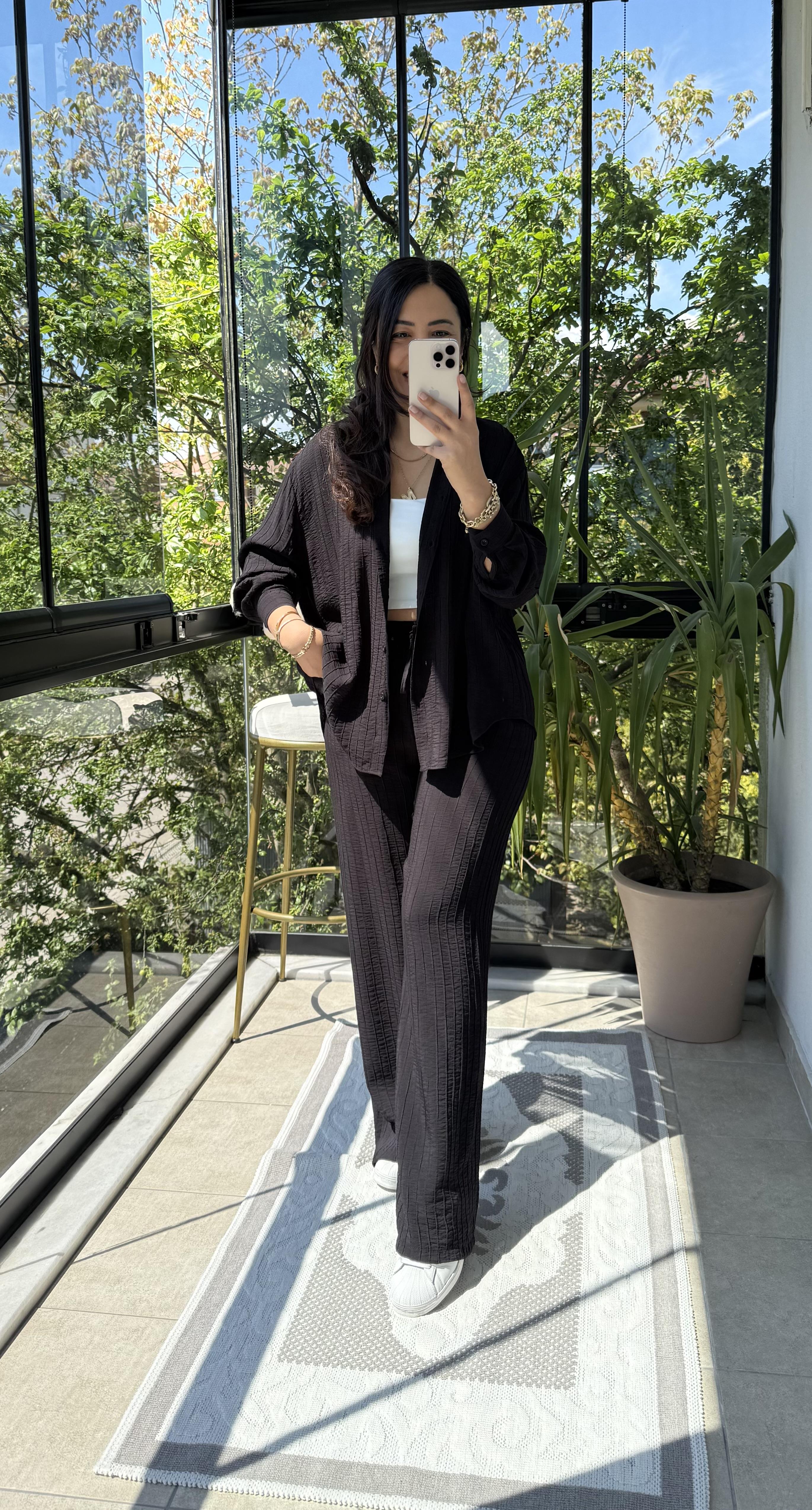 Dikiş Detaylı Pamuklu Gömlek Siyah