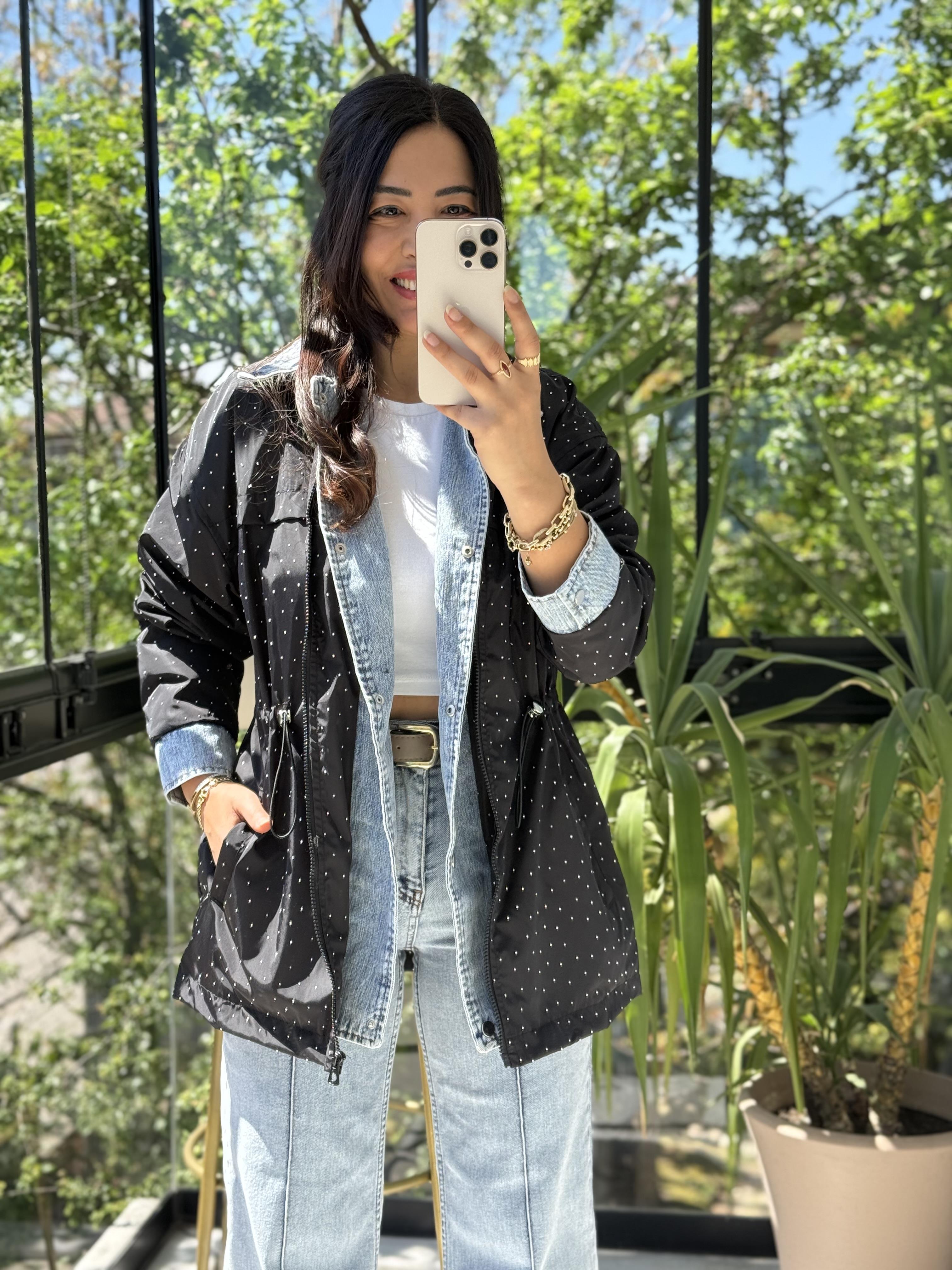 Glitiery Denim Mix Ceket Siyah