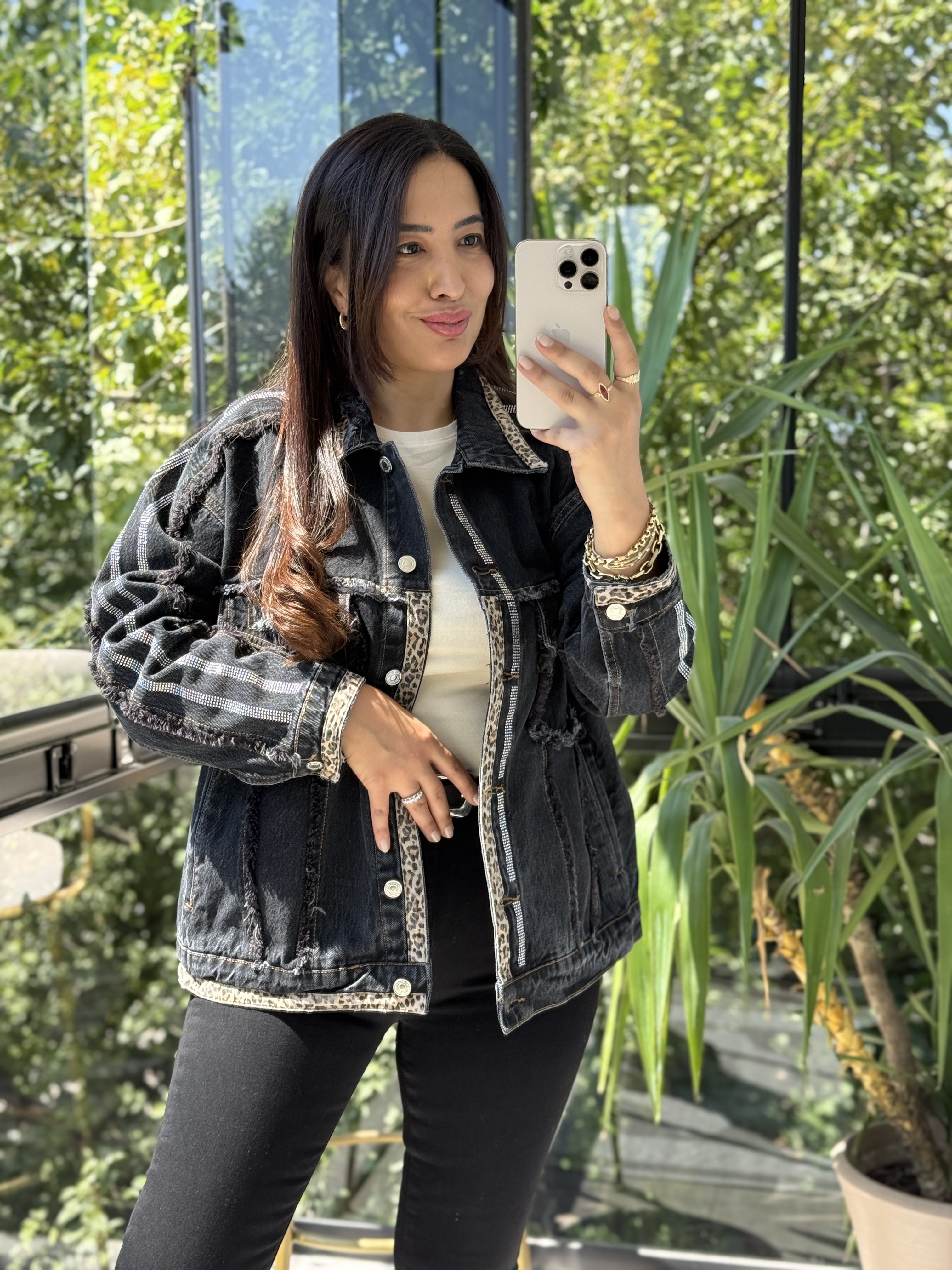 Püskül Detaylı Denim Ceket Siyah