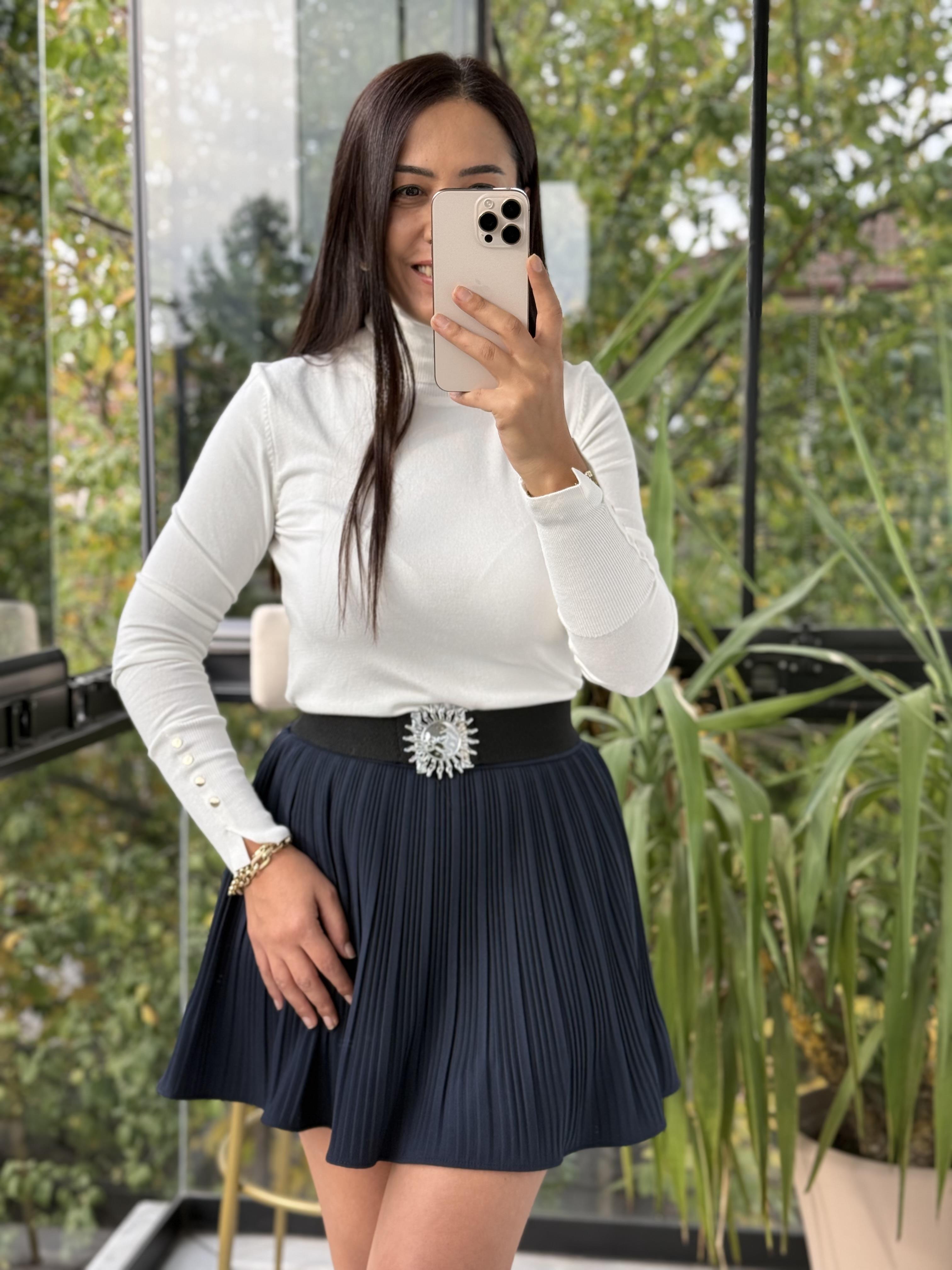 Piliseli Beli Lastikli Etek Lacivert