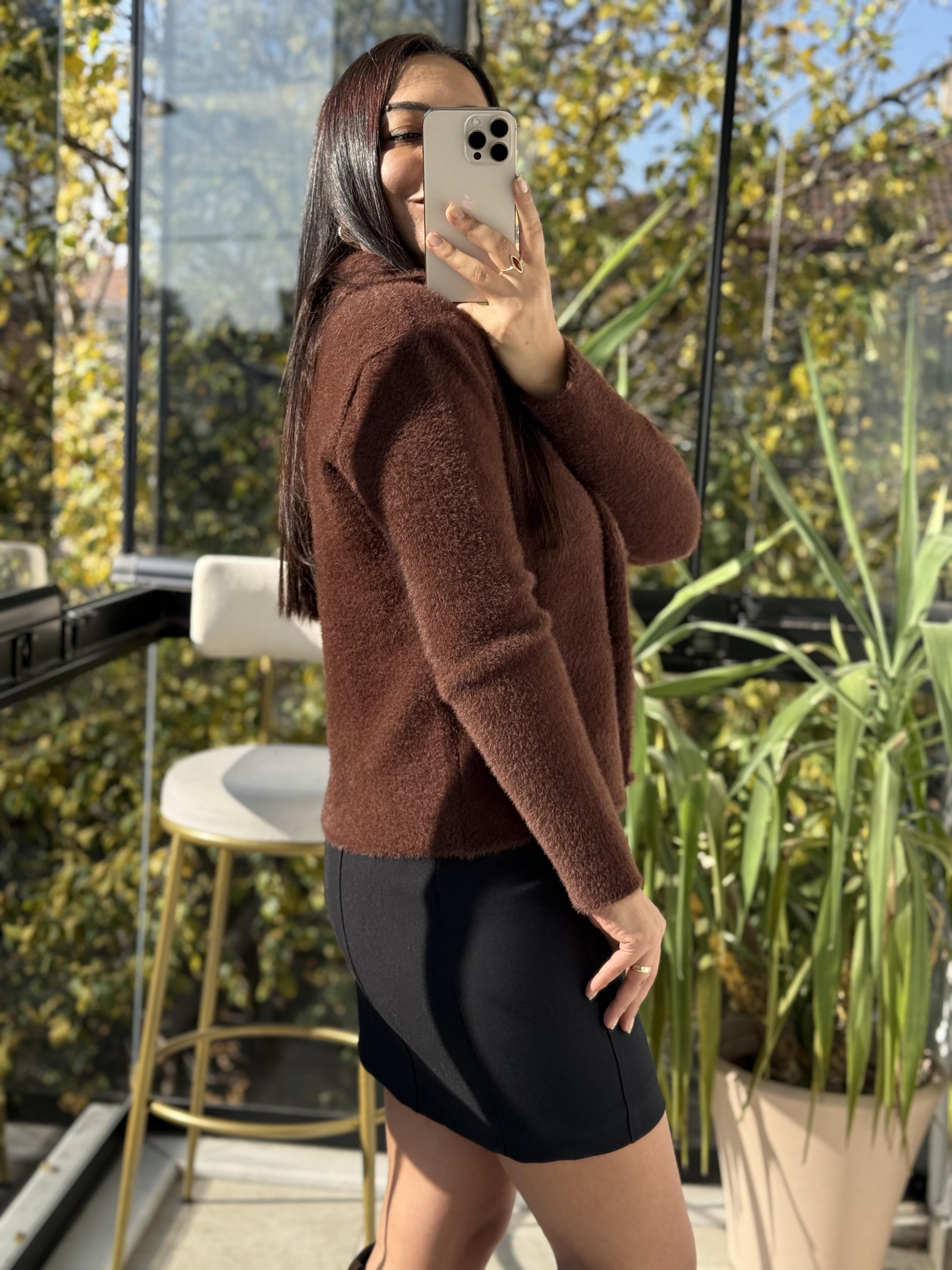 Çift Düğmeli Angora Hırka kahve