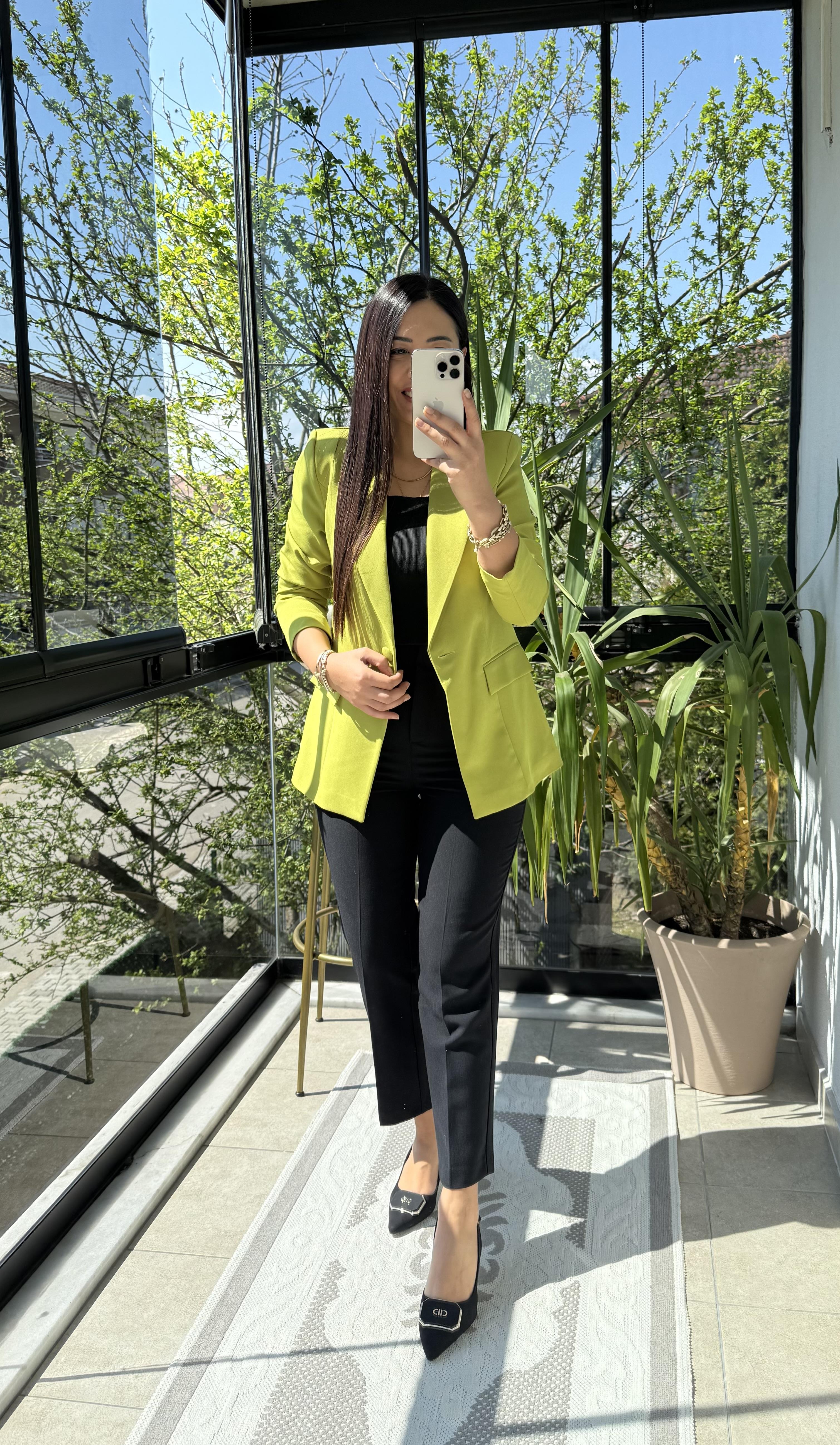 Tek Düğme Blazer Ceket Kivi Yeşili