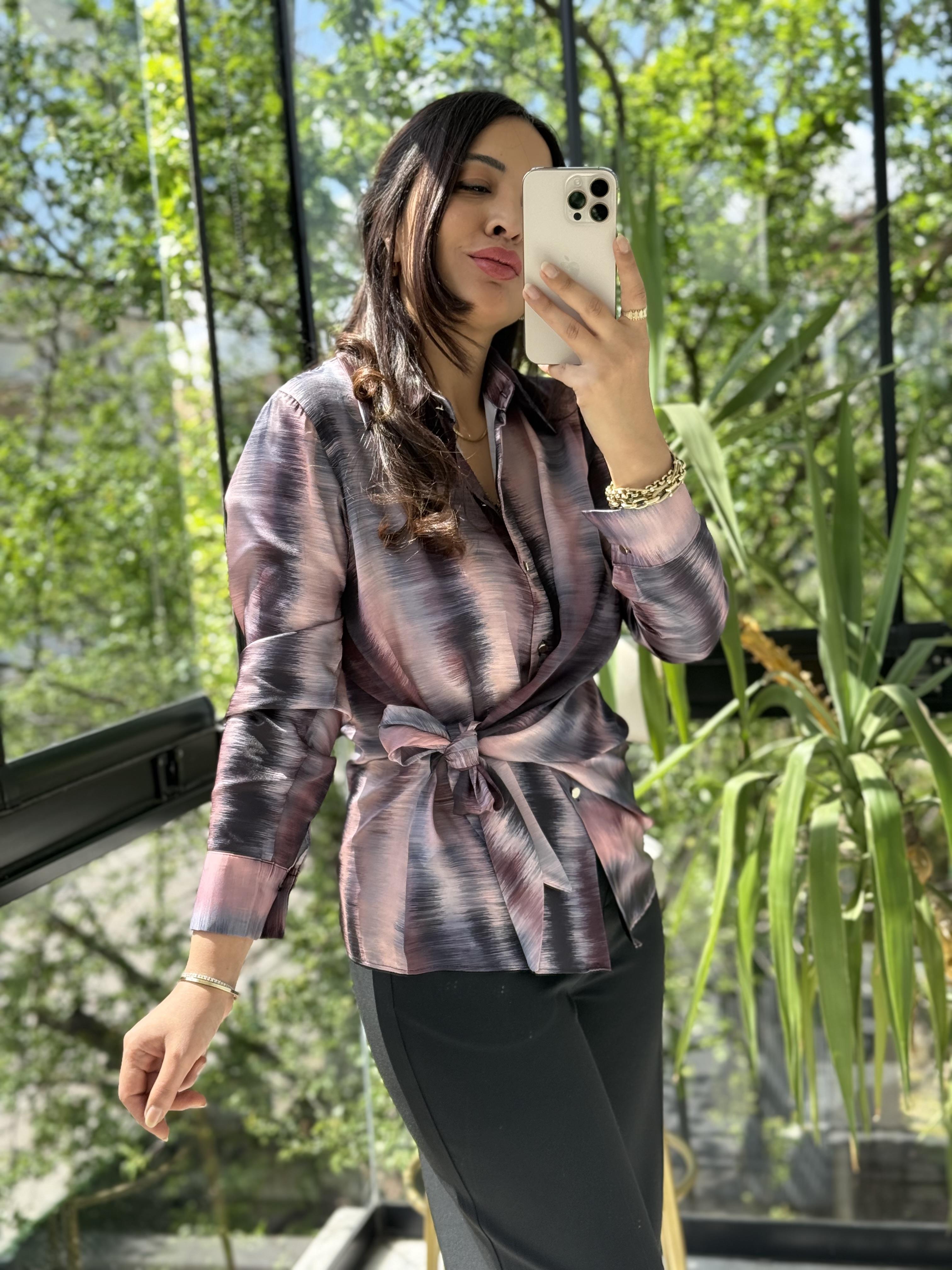 Yandan Bağlamalı Şifon Saten Gömlek Pembe