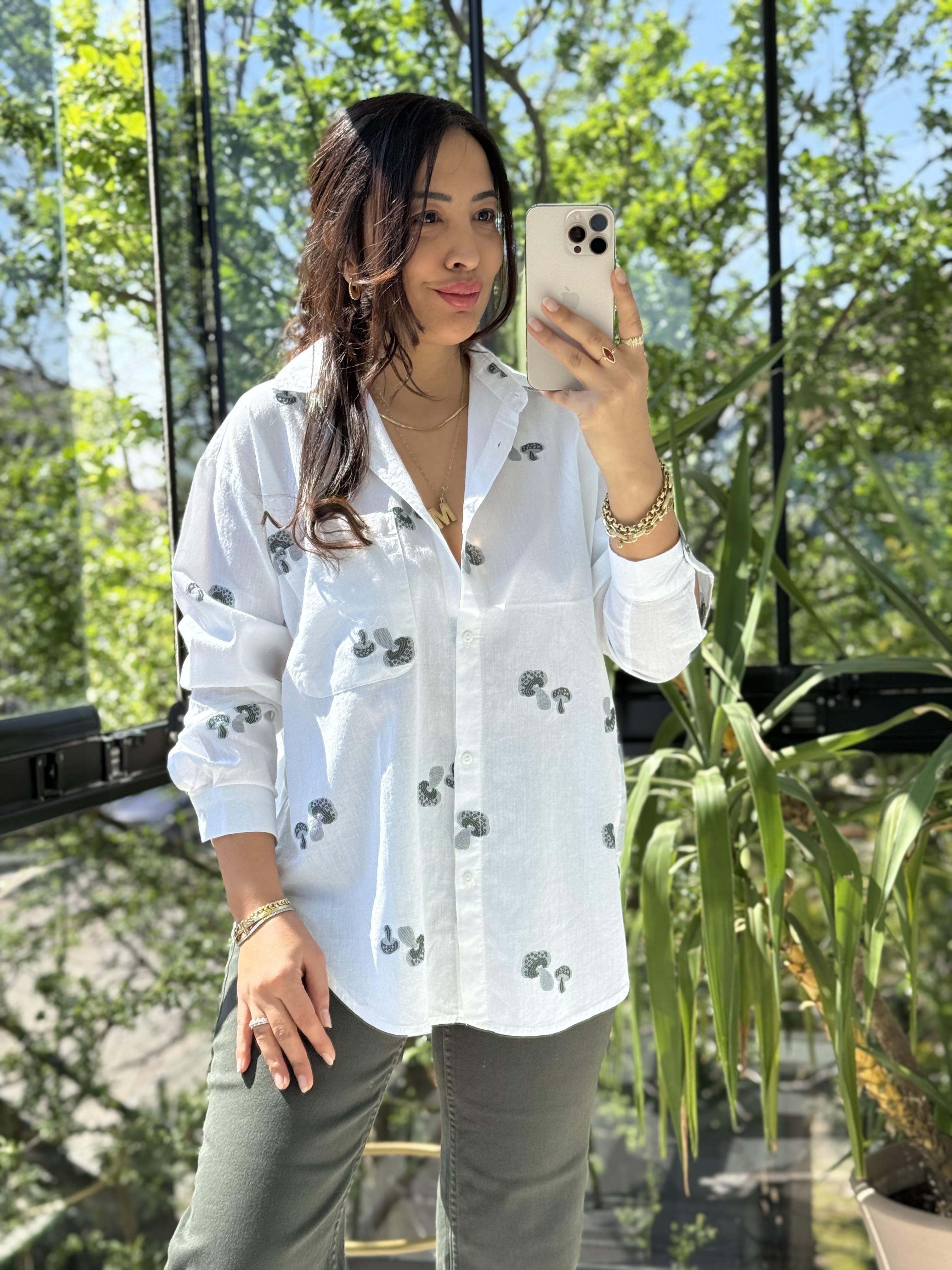 Monochiç Desen Pamuklu Gömlek Haki Yeşili