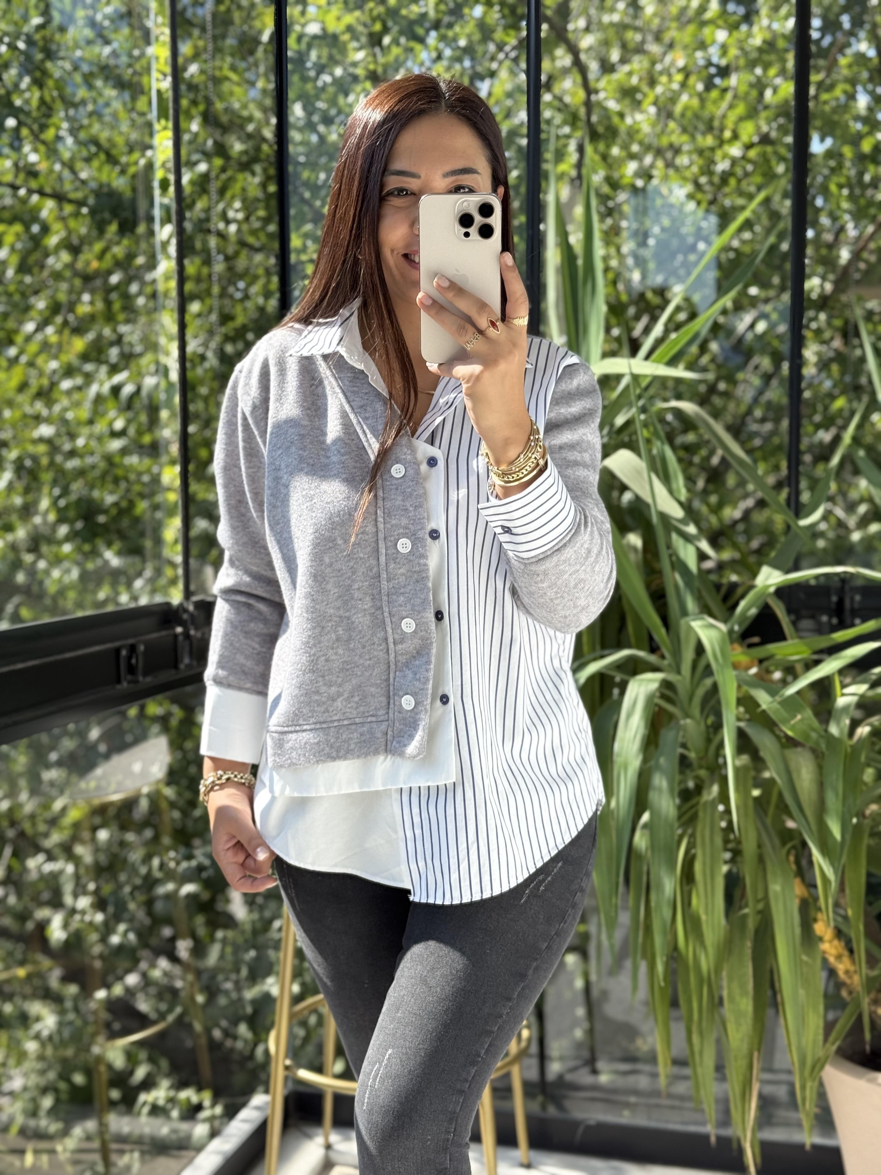 Parçalı Gömlek Gri