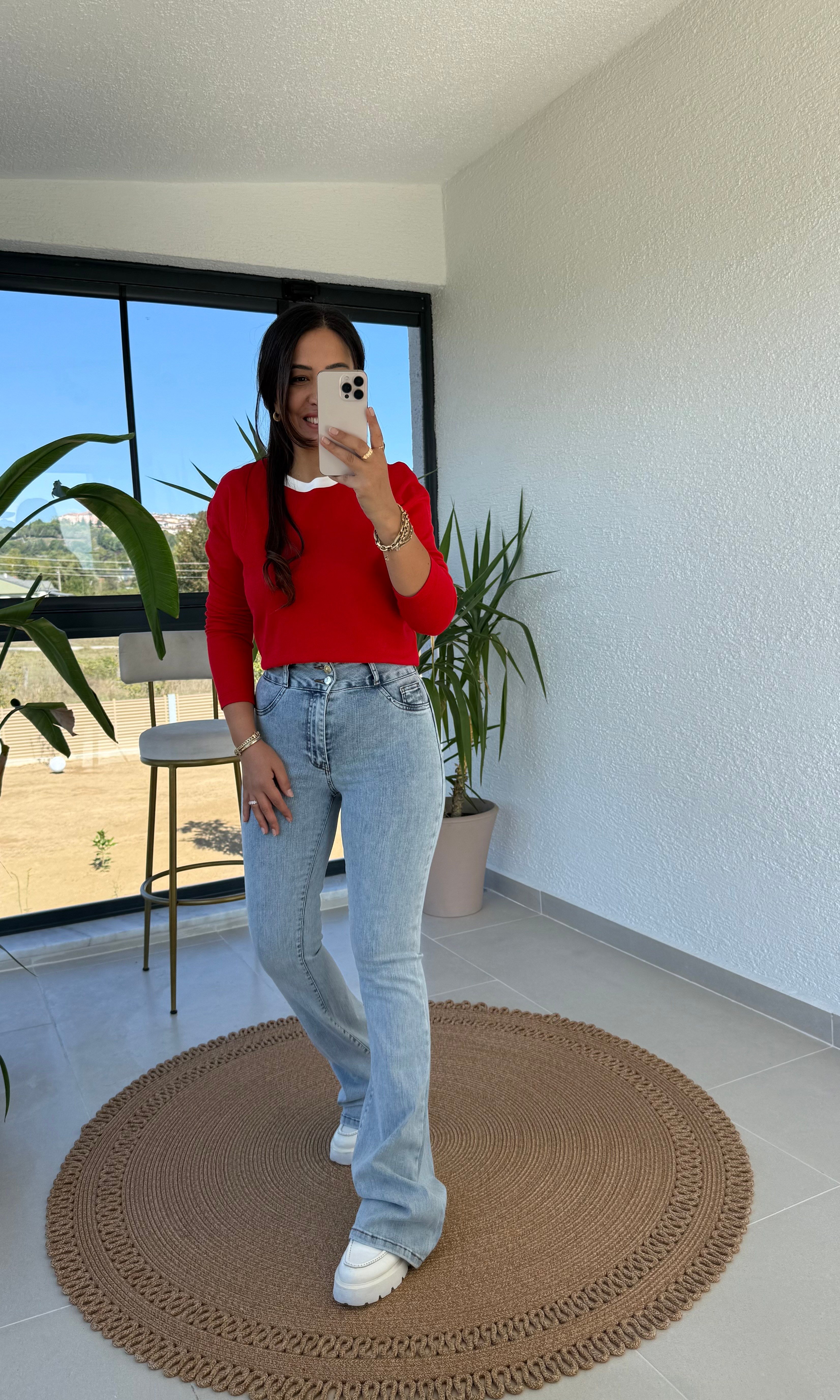 Yakası Biyeli Sweat Bluz Kırmızı