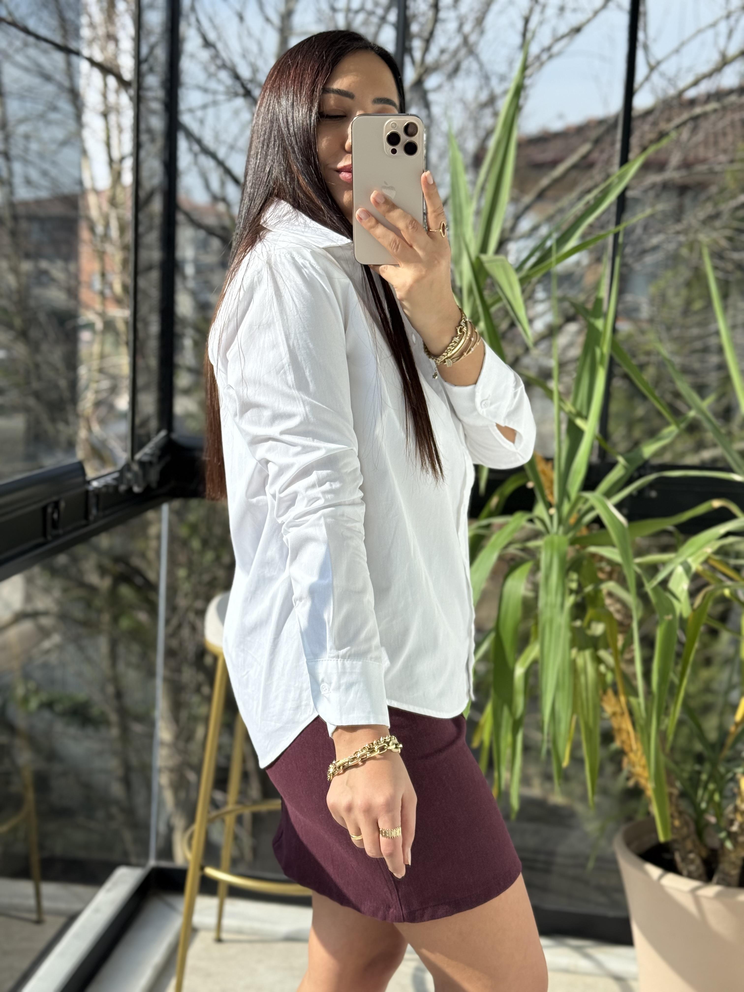 Vatkalı Poplin Gömlek Beyaz