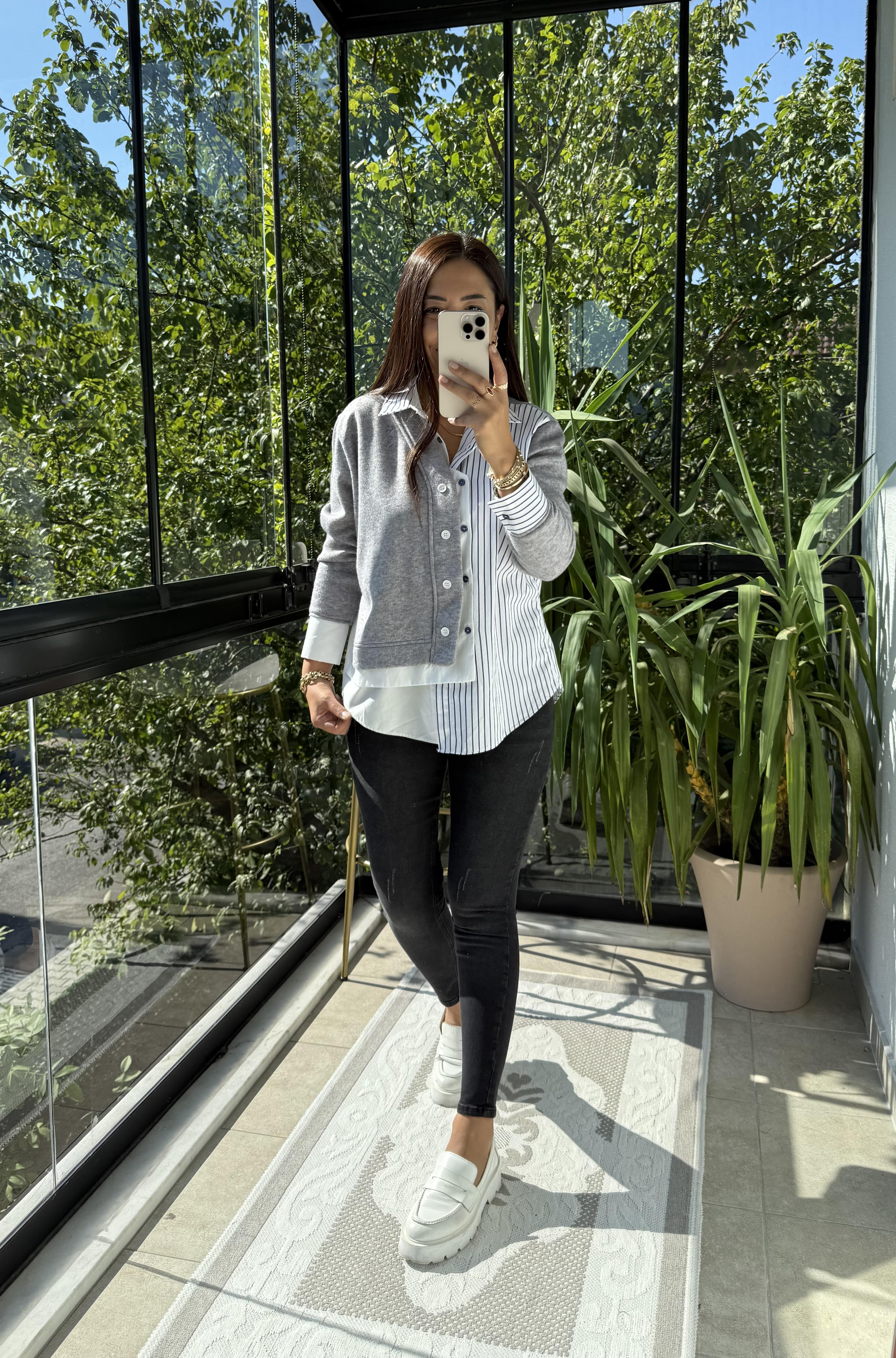 Parçalı Gömlek Gri