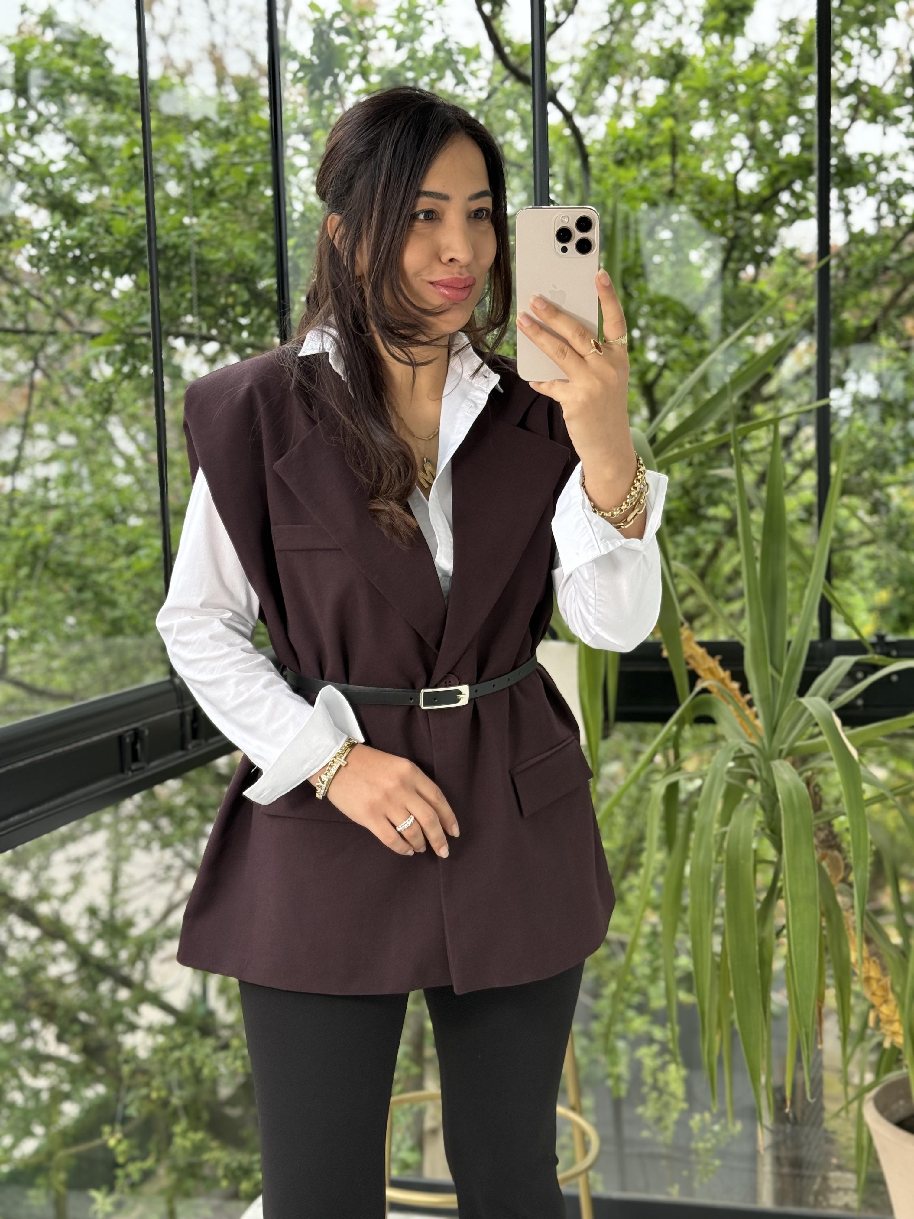 Vatkalı Kemerli Yelek Mürdüm