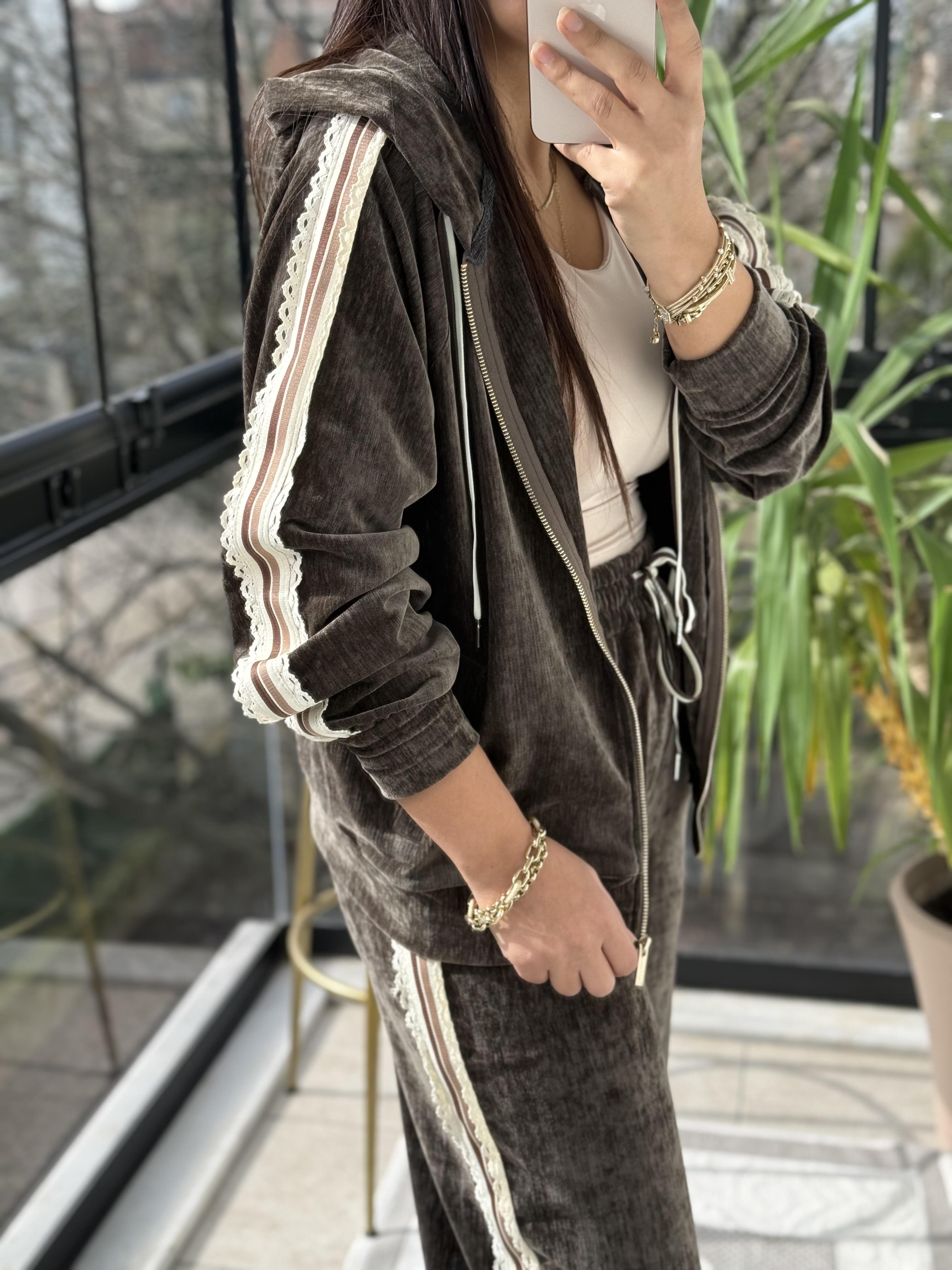 Dokuma Şeritli Şönil Takım Yeşil