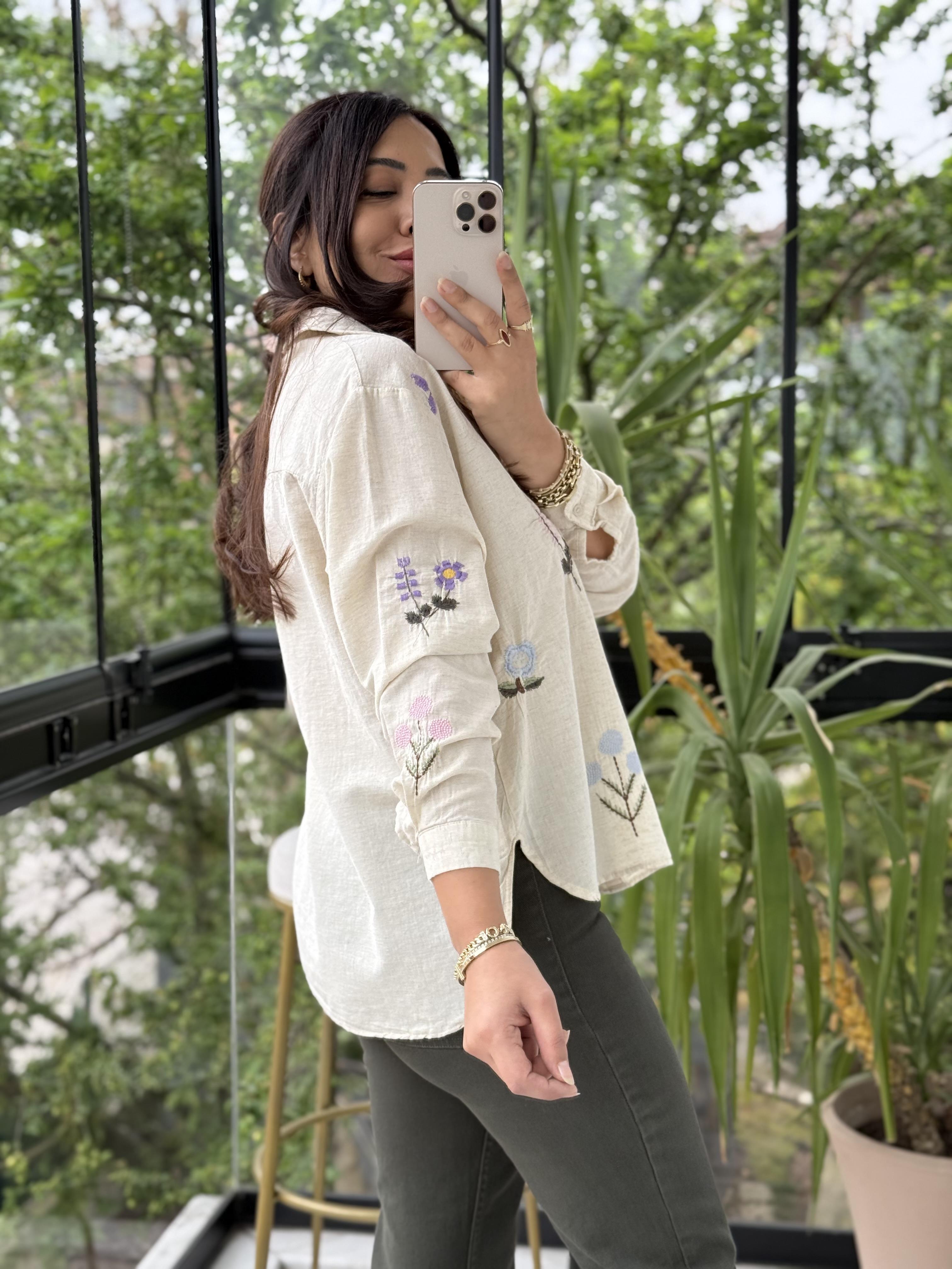 Bahar Nakışlı Gömlek Natural