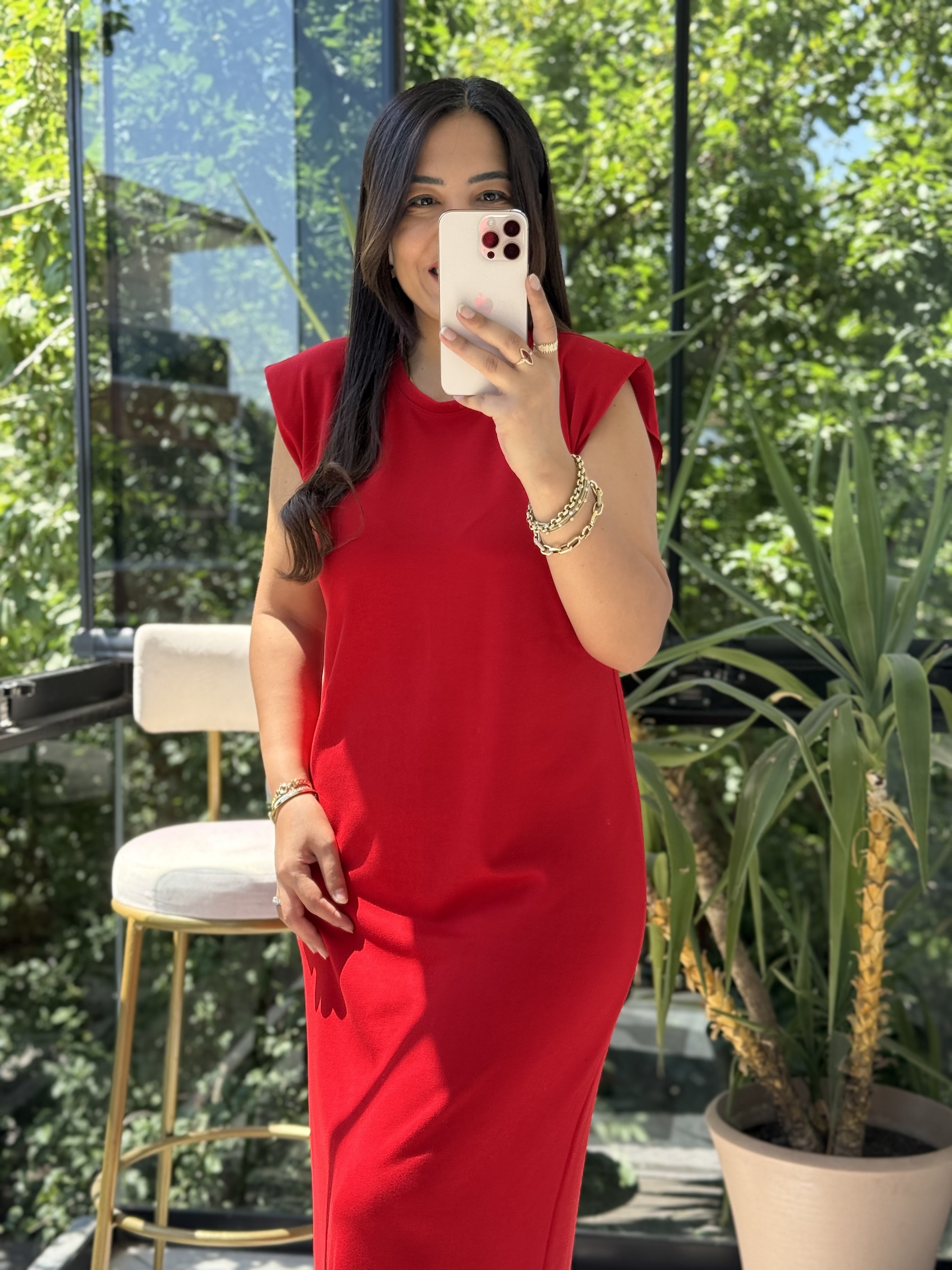 Vatkalı Modal Elbise Kırmızı