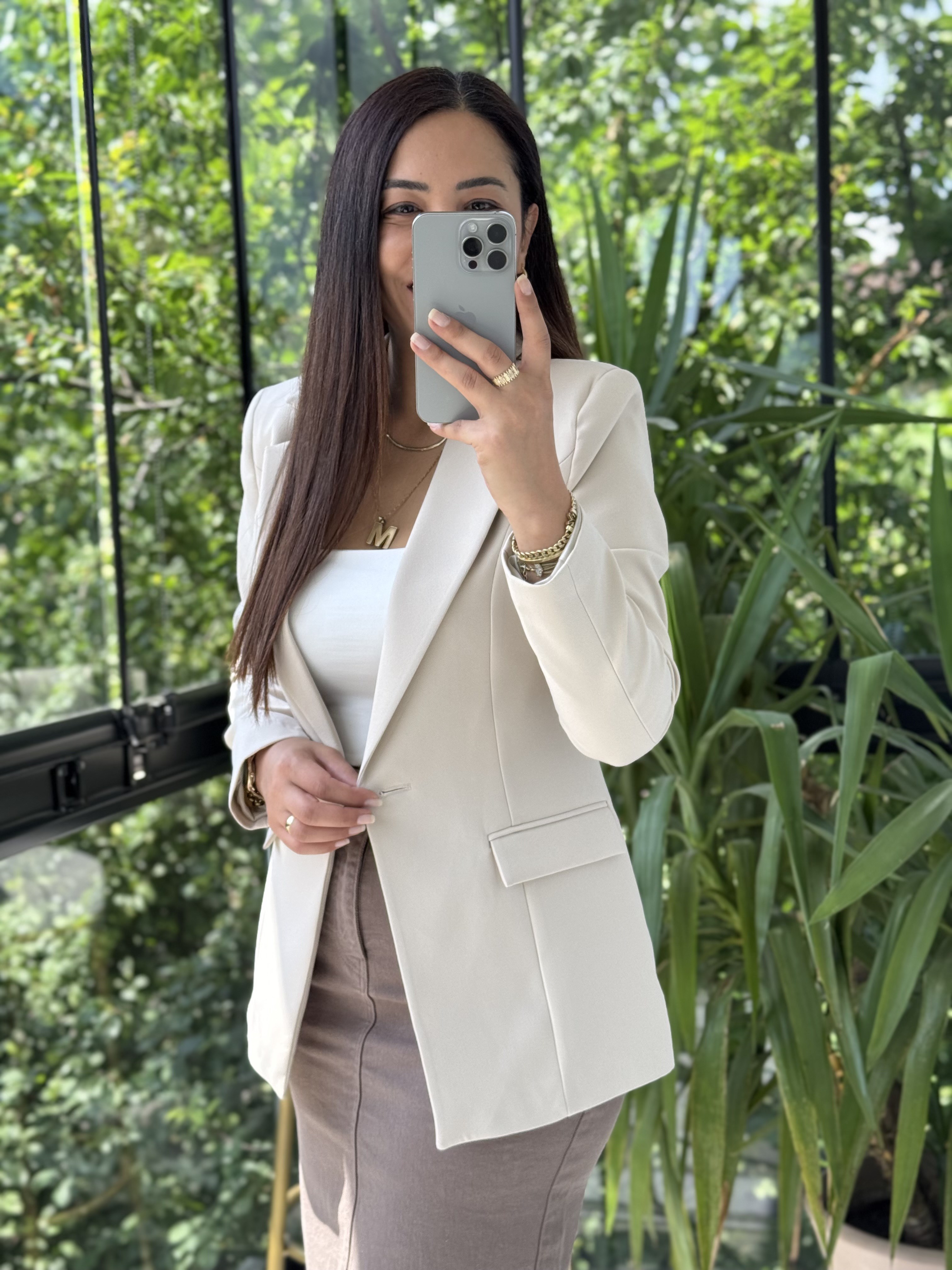 Tek Düğme Blazer Ceket Bej
