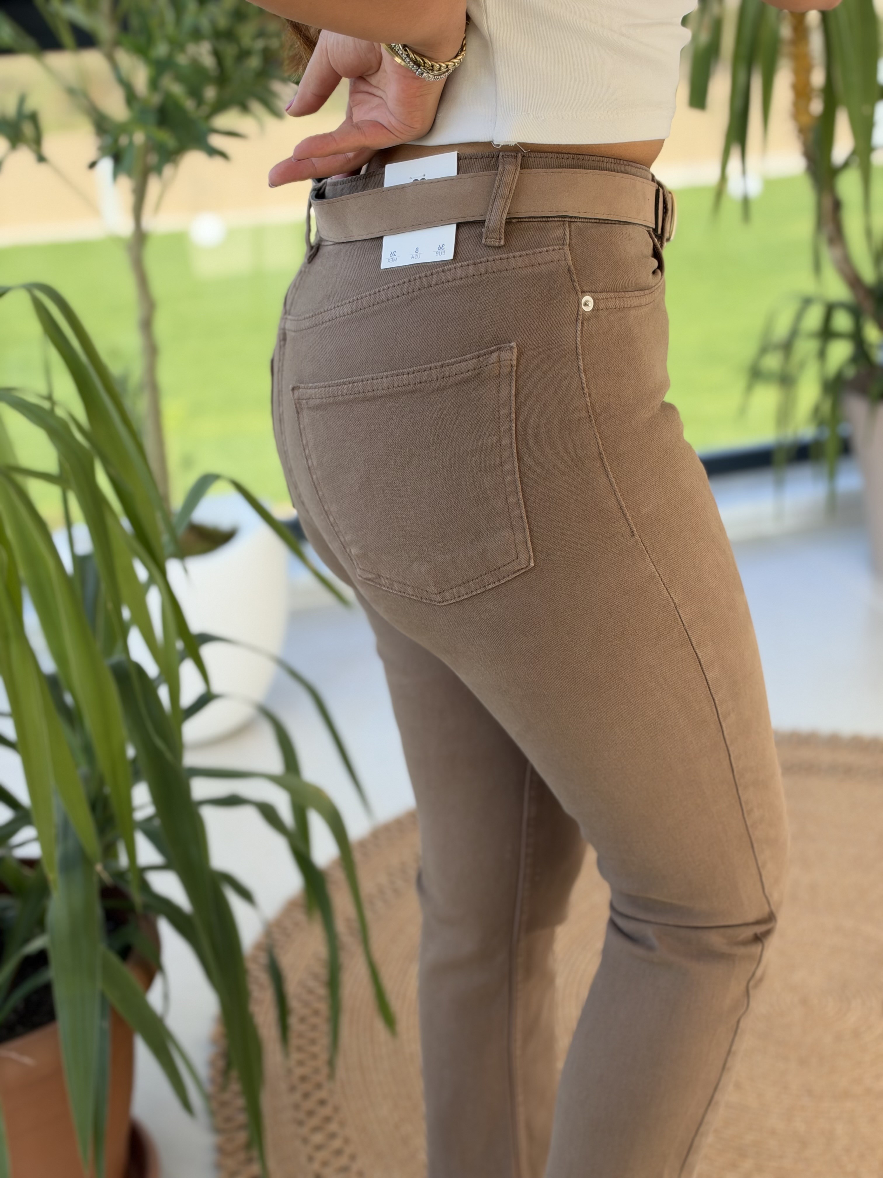 Önü Çımalı Kot Pantolon Vizon