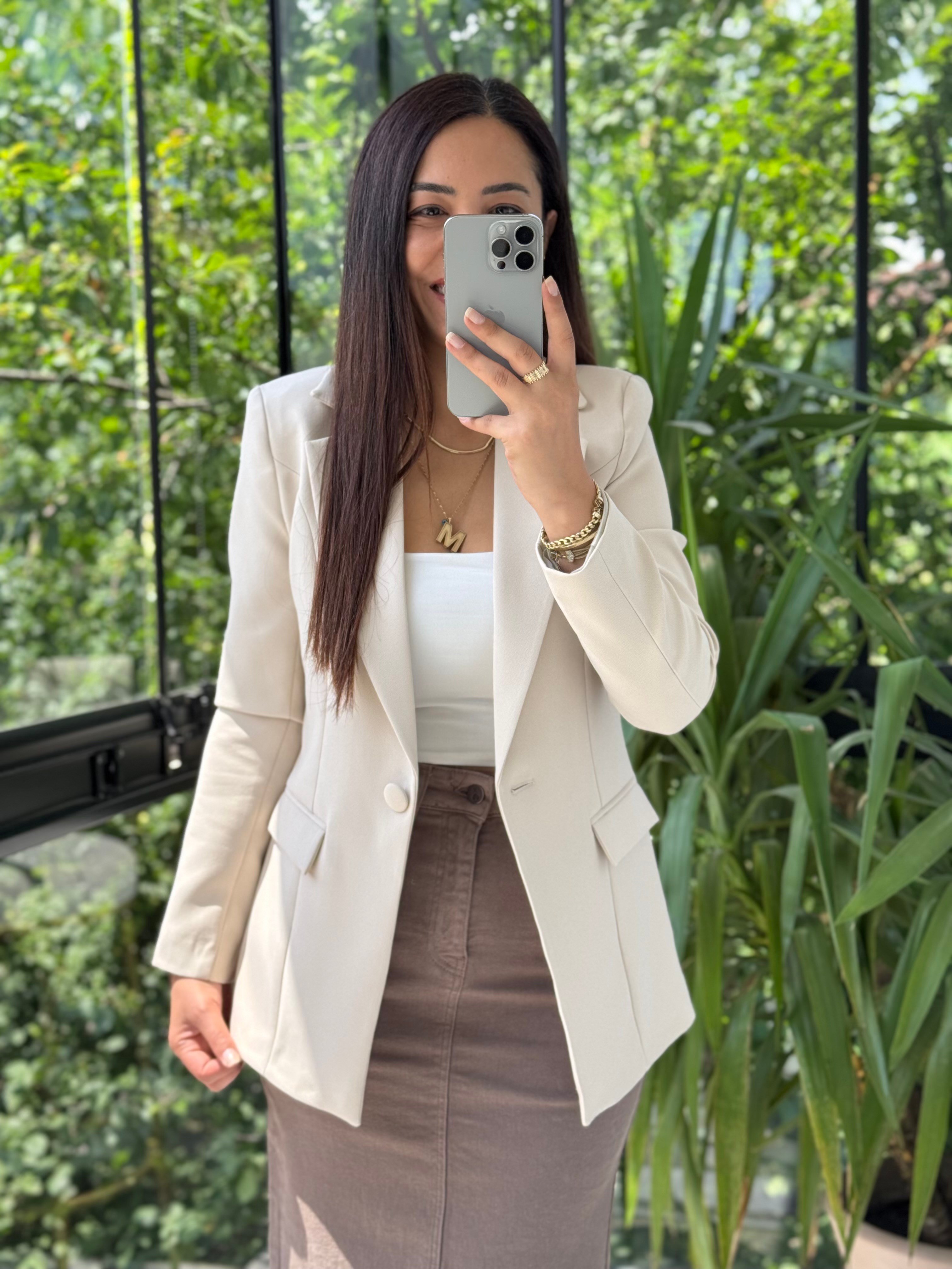 Tek Düğme Blazer Ceket Bej