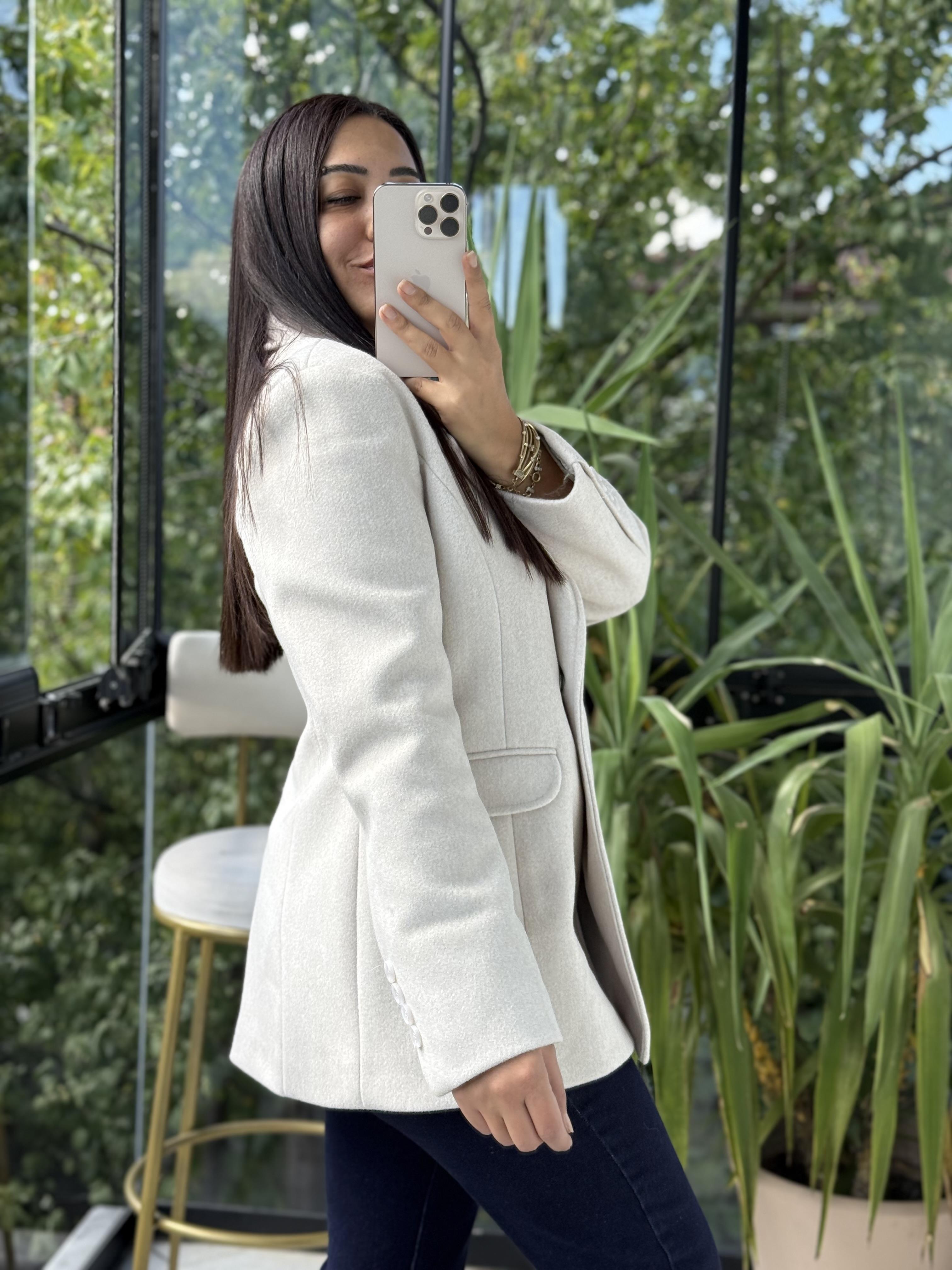 Kaşe Slim Blazer Ceket Krem