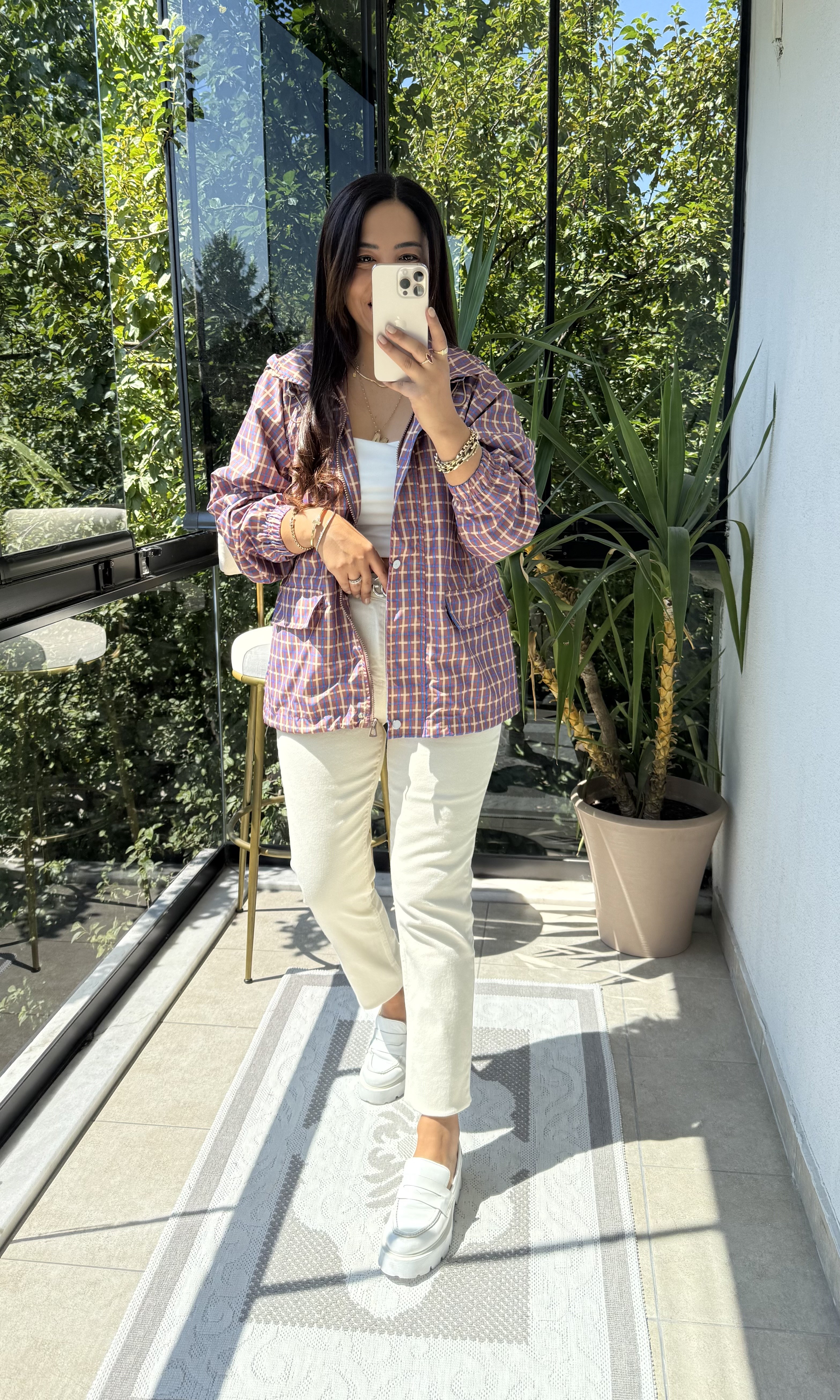 Ekoseli Oversize Yağmurluk Kahve