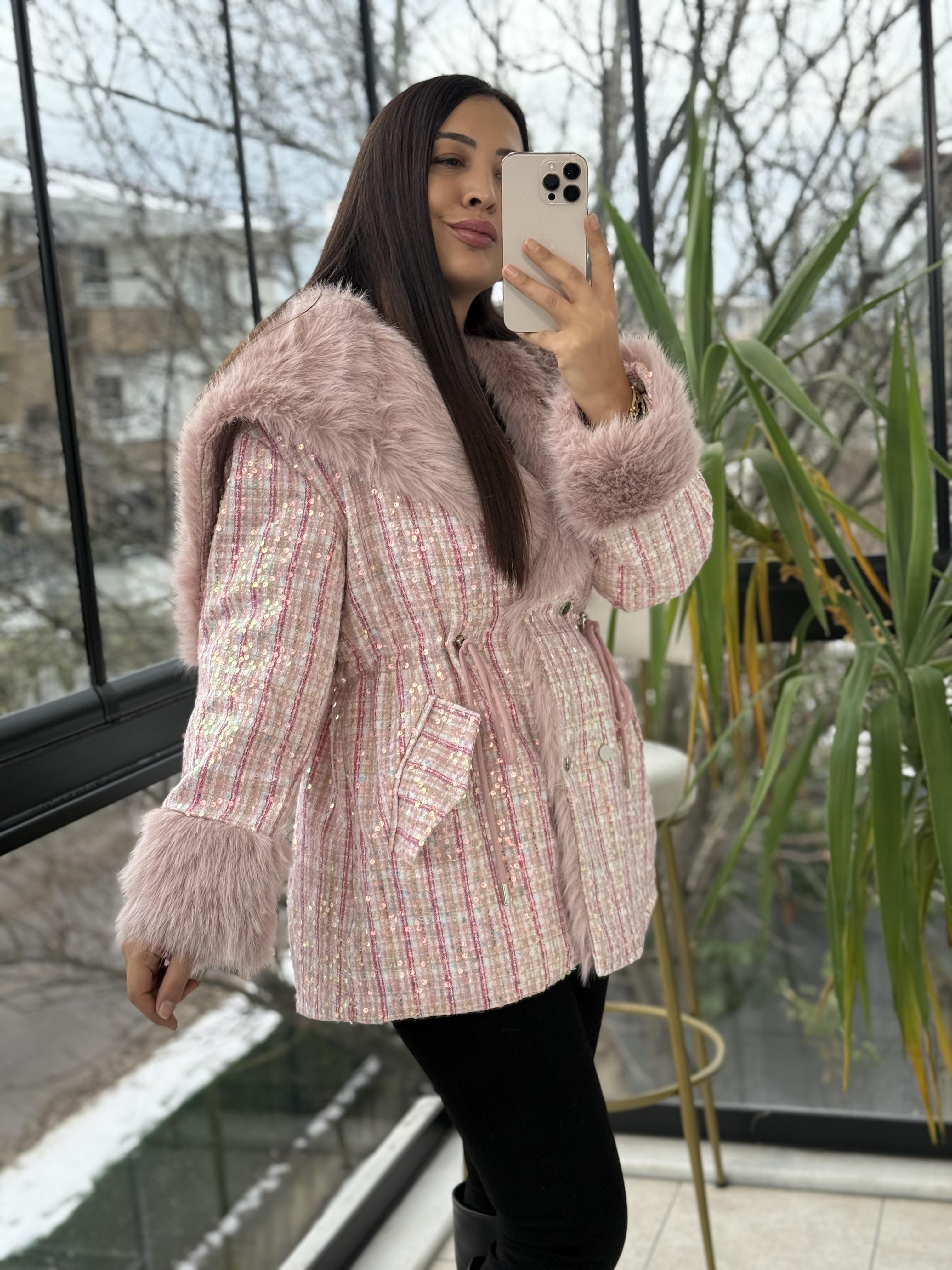 İthal Full payetli Kürk Pembe