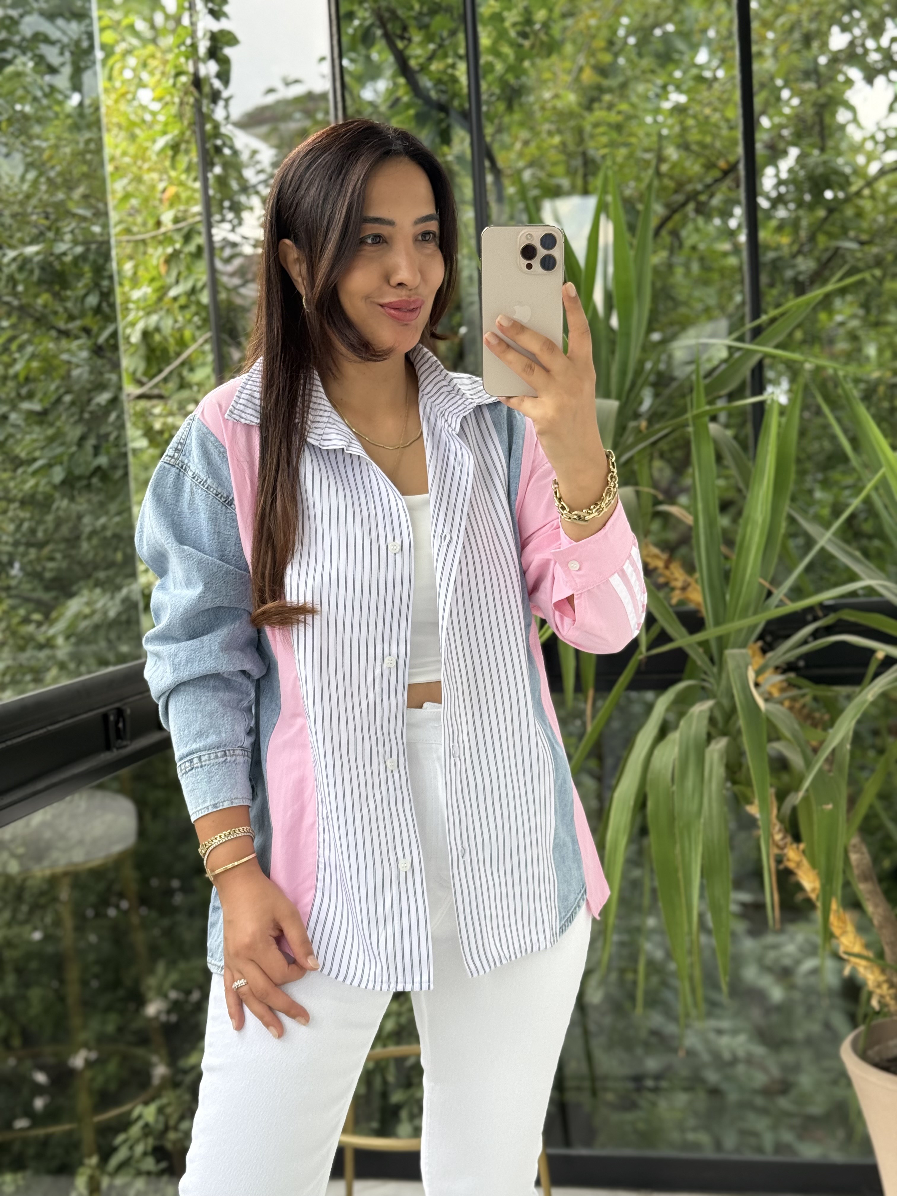 Çizgili Mix Gömlek Pembe