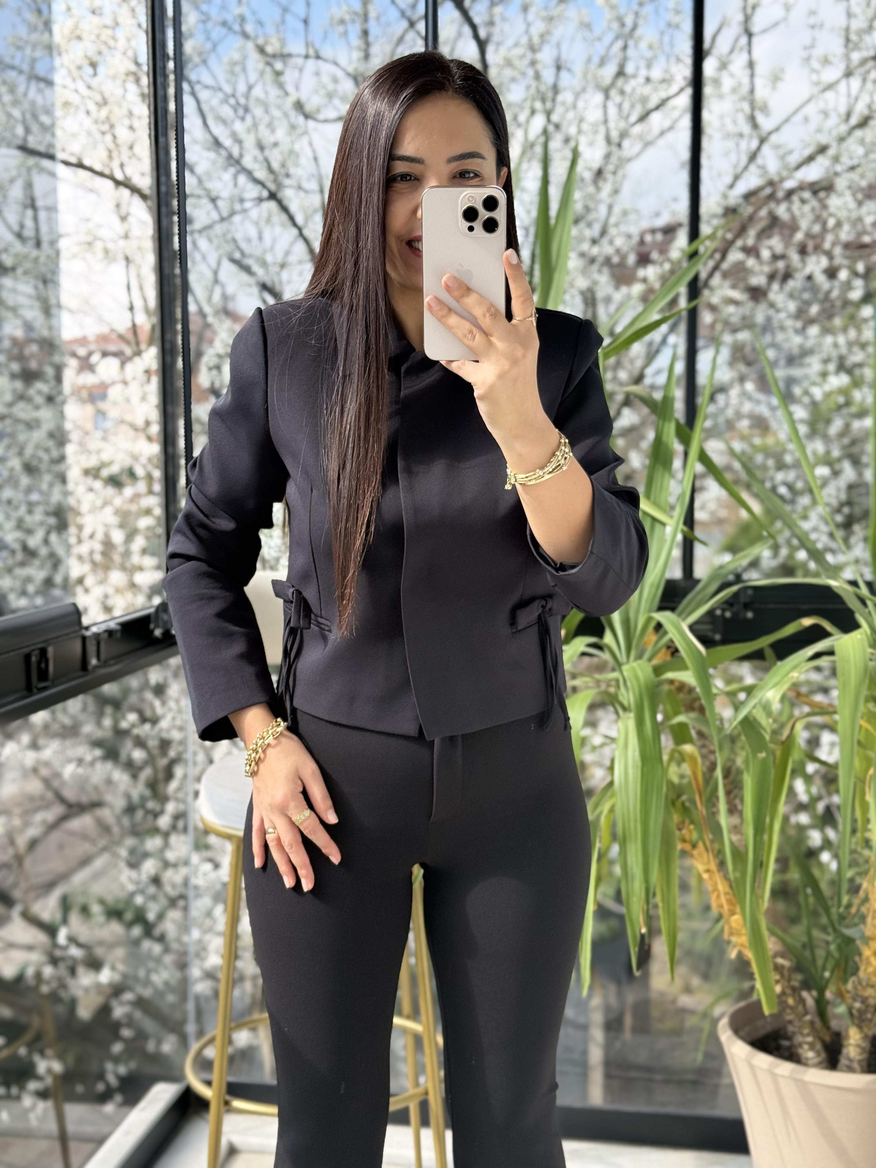 Uzun Kol Fiyonklu Blazer Ceket Siyah