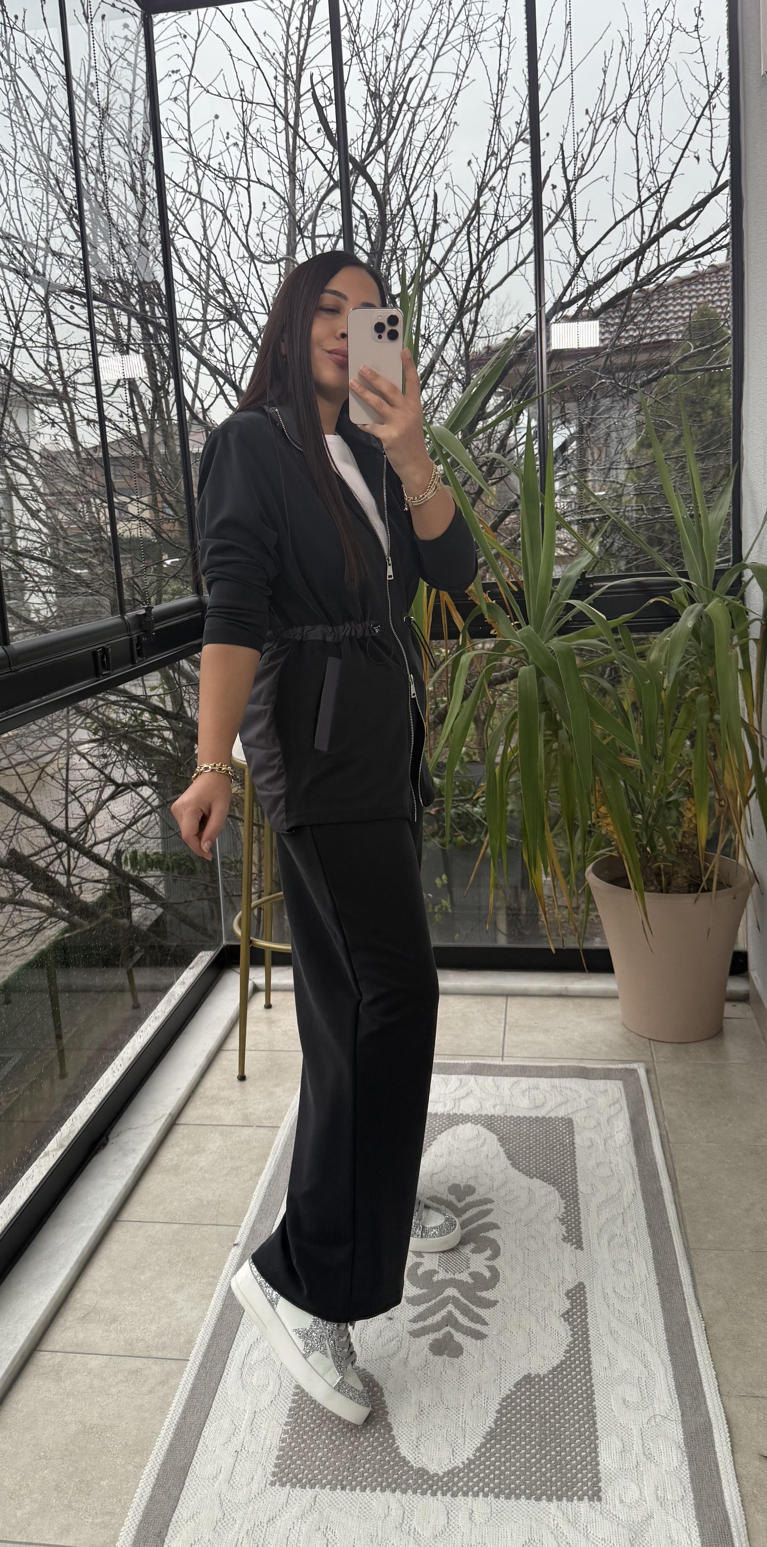 Beli Büzgü Detaylı Takım Siyah