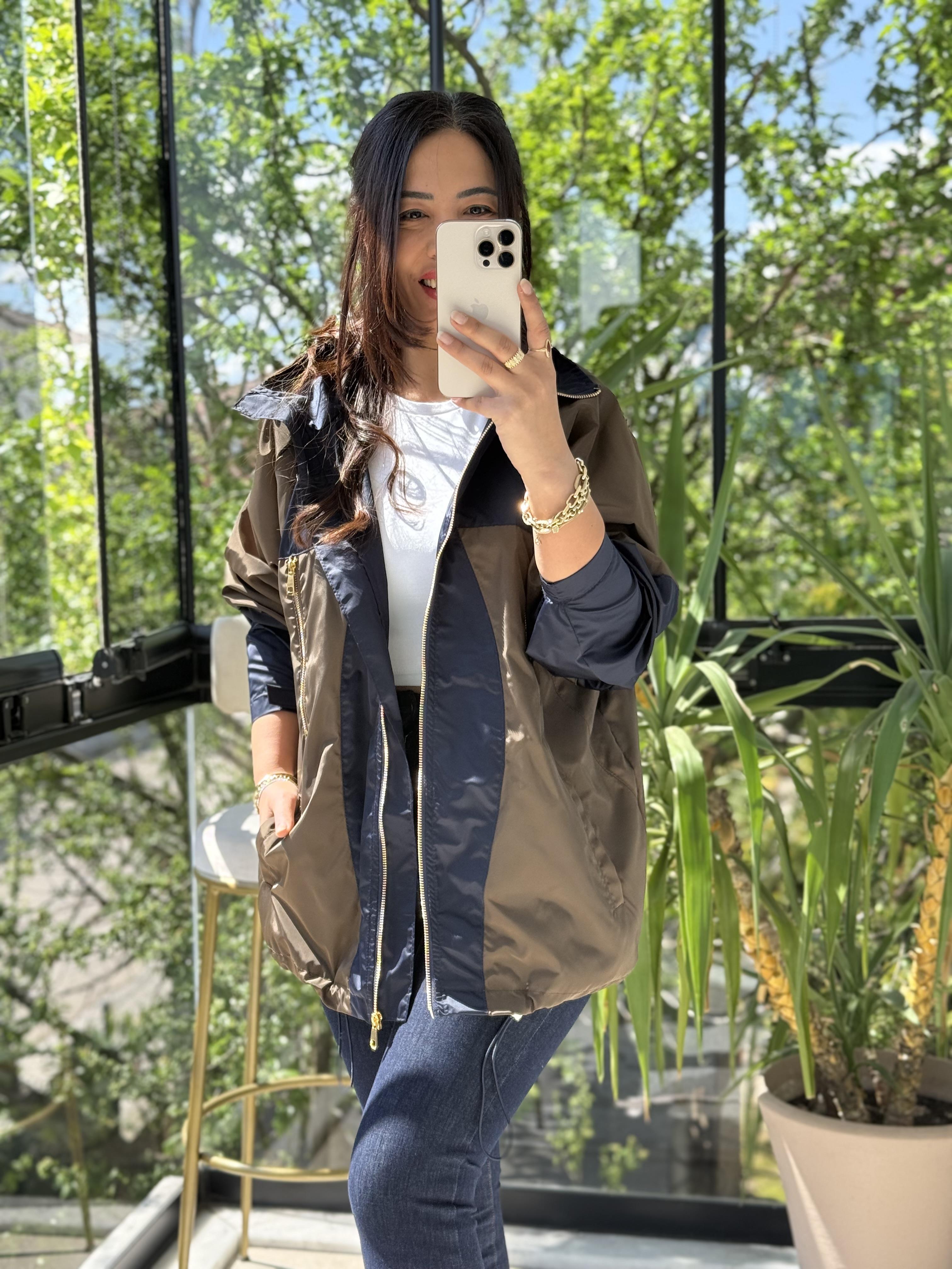 Gold Fermuarlı Yağmurluk Lacivert