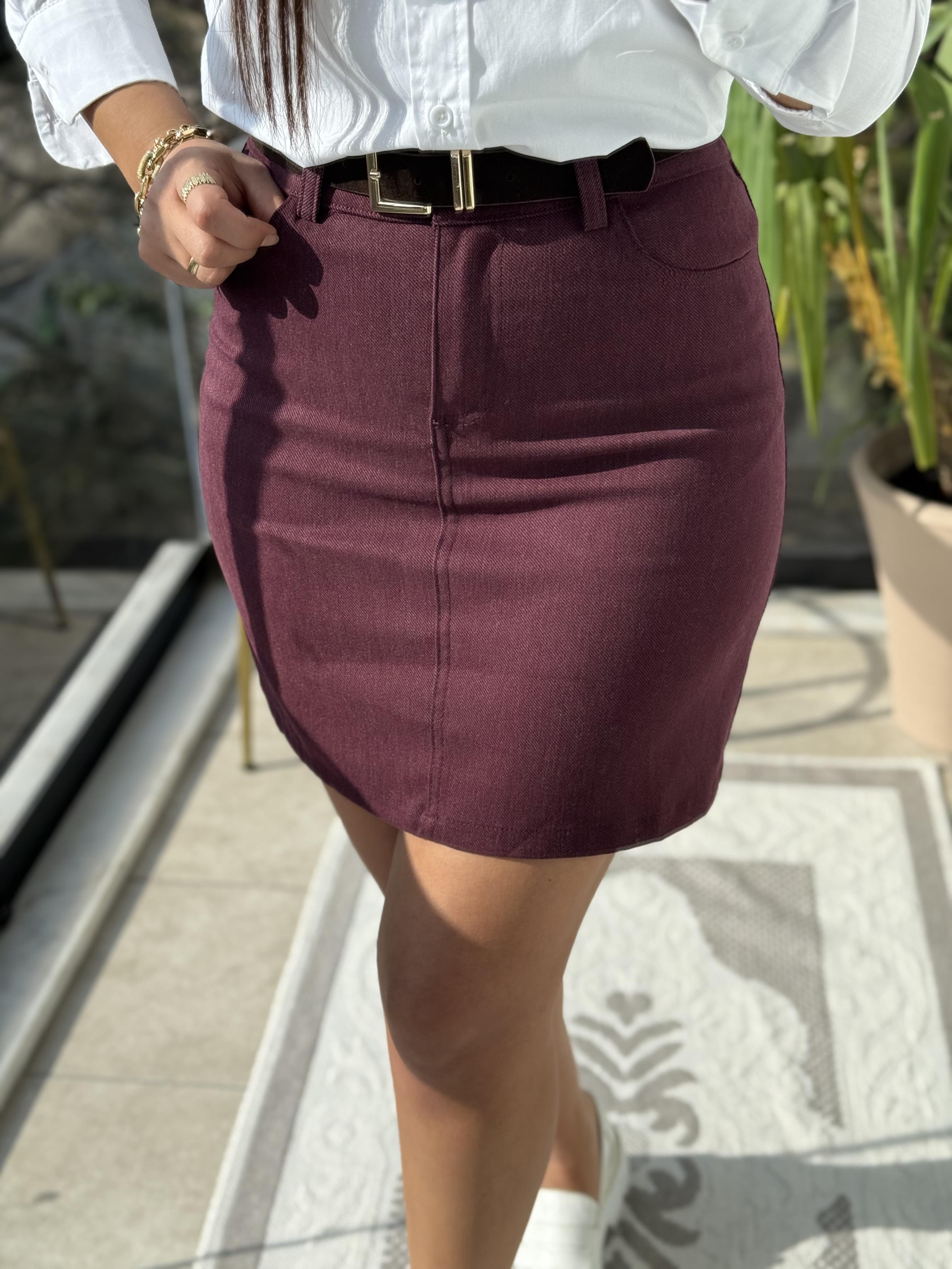 Kemerli Lüx Seri Etek Mürdüm