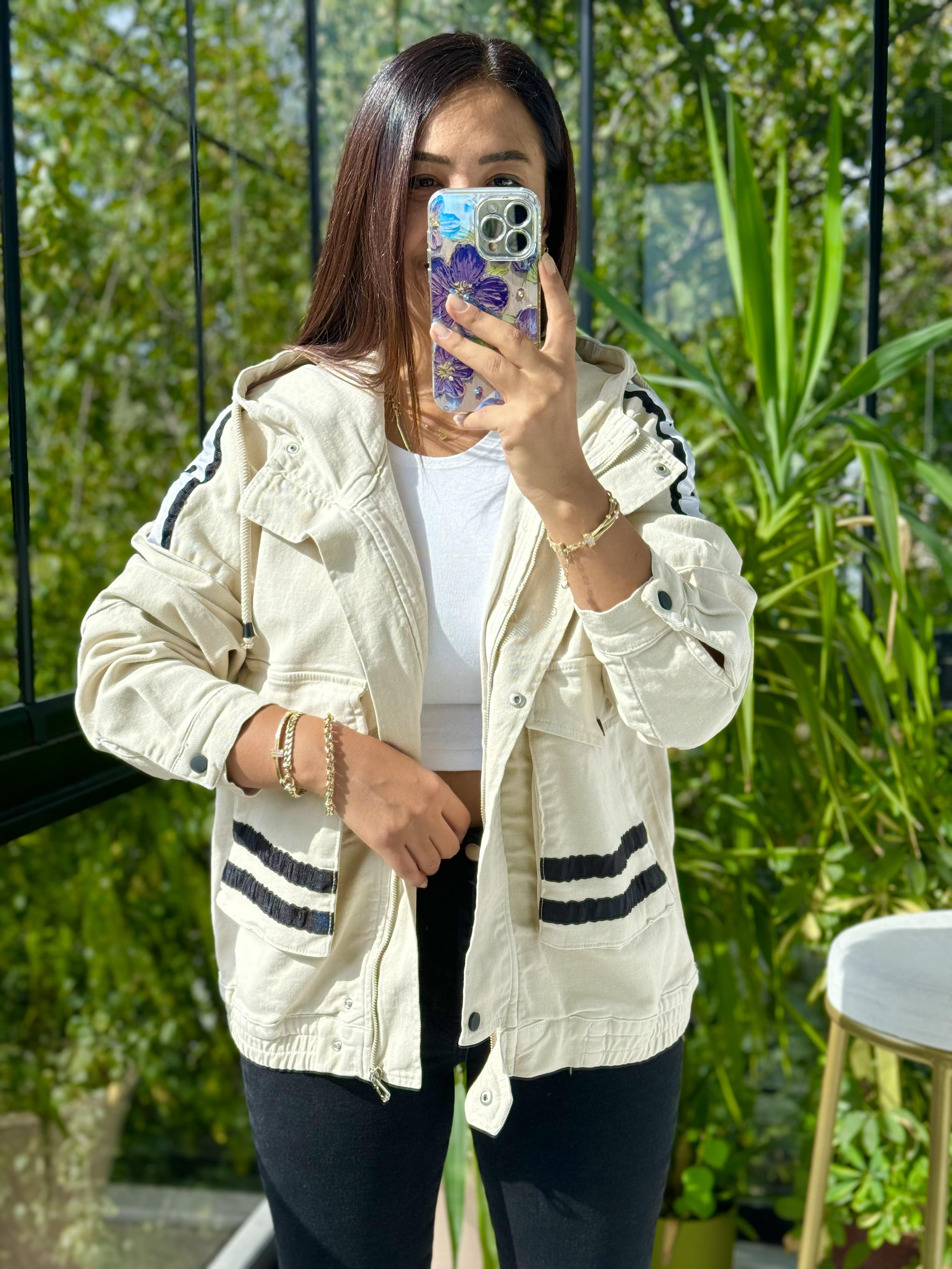 Şeritli Gabardin Ceket Taş