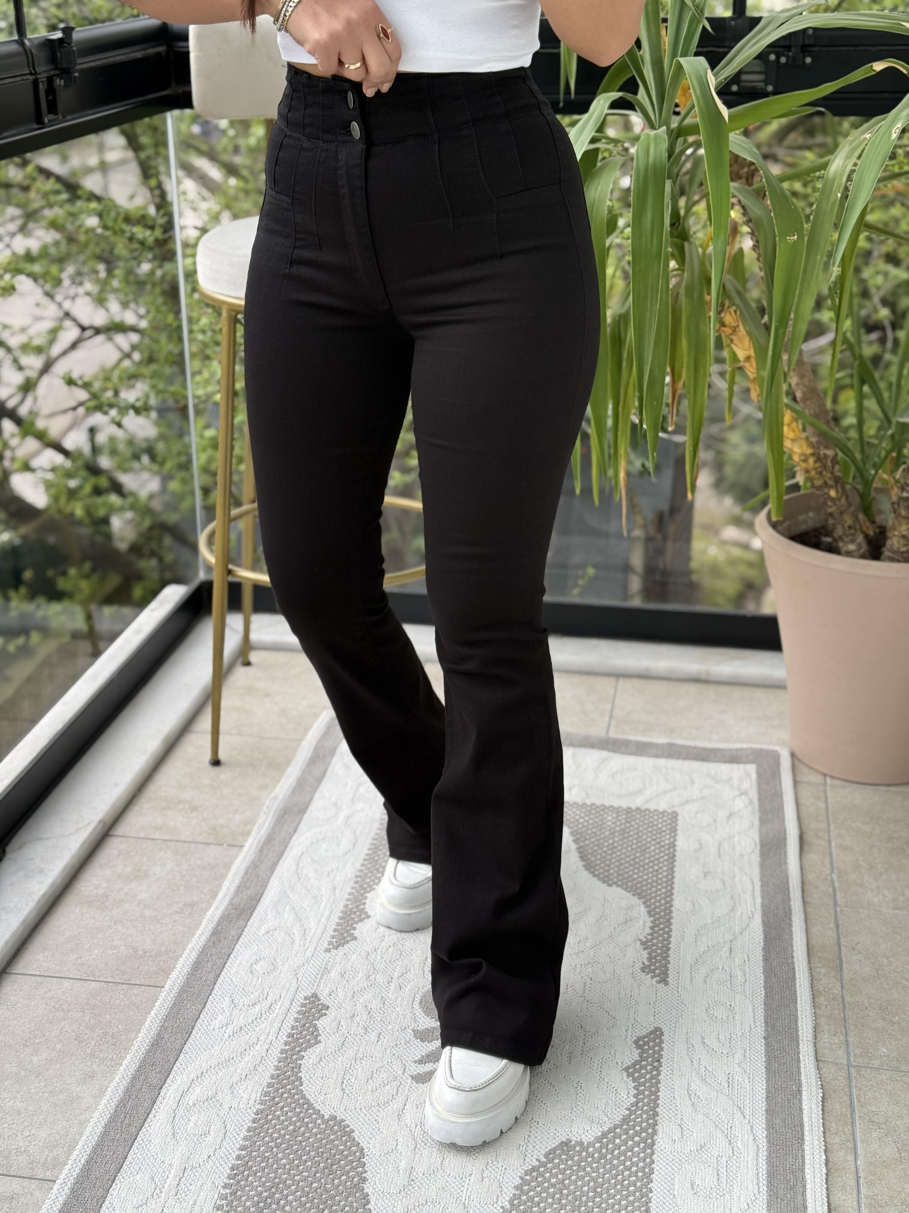 Dikişli Paça Pensli İspanyol Jean Siyah 