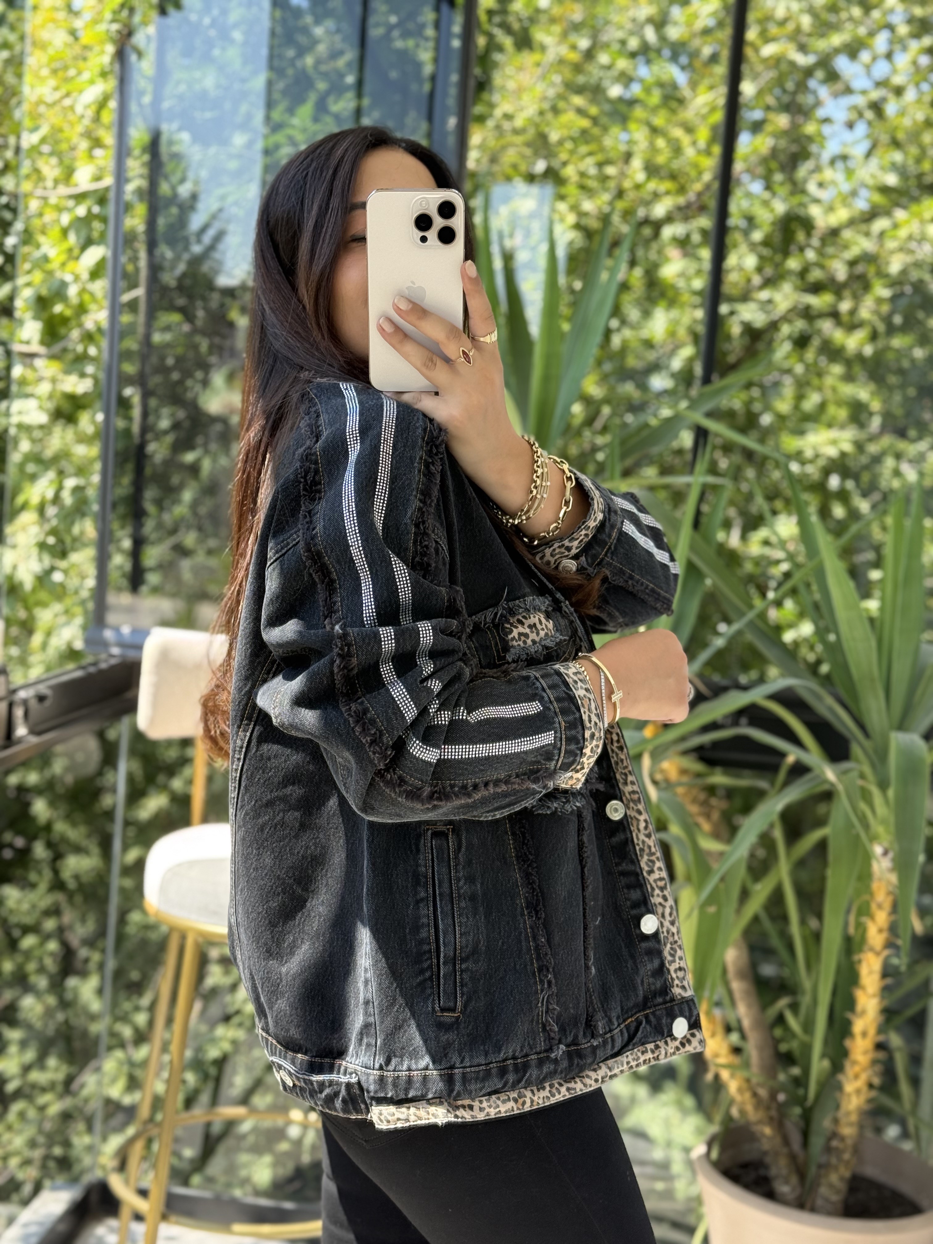 Püskül Detaylı Denim Ceket Siyah