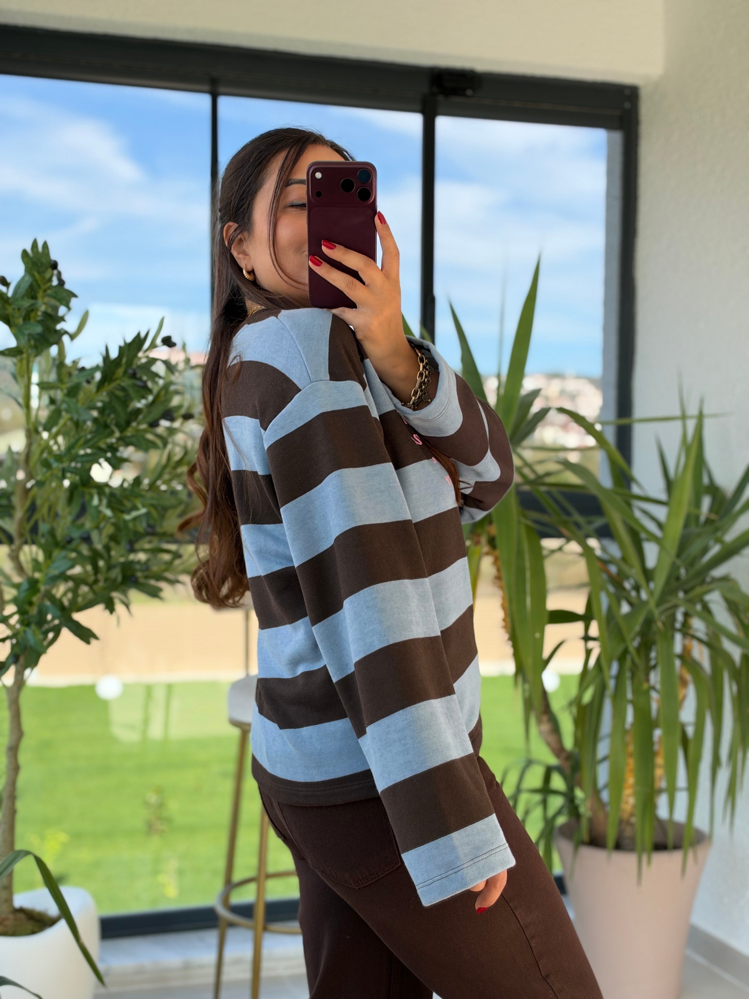 Kalın Çizgili New York Ctiy Sweatshirt Bebe Mavi