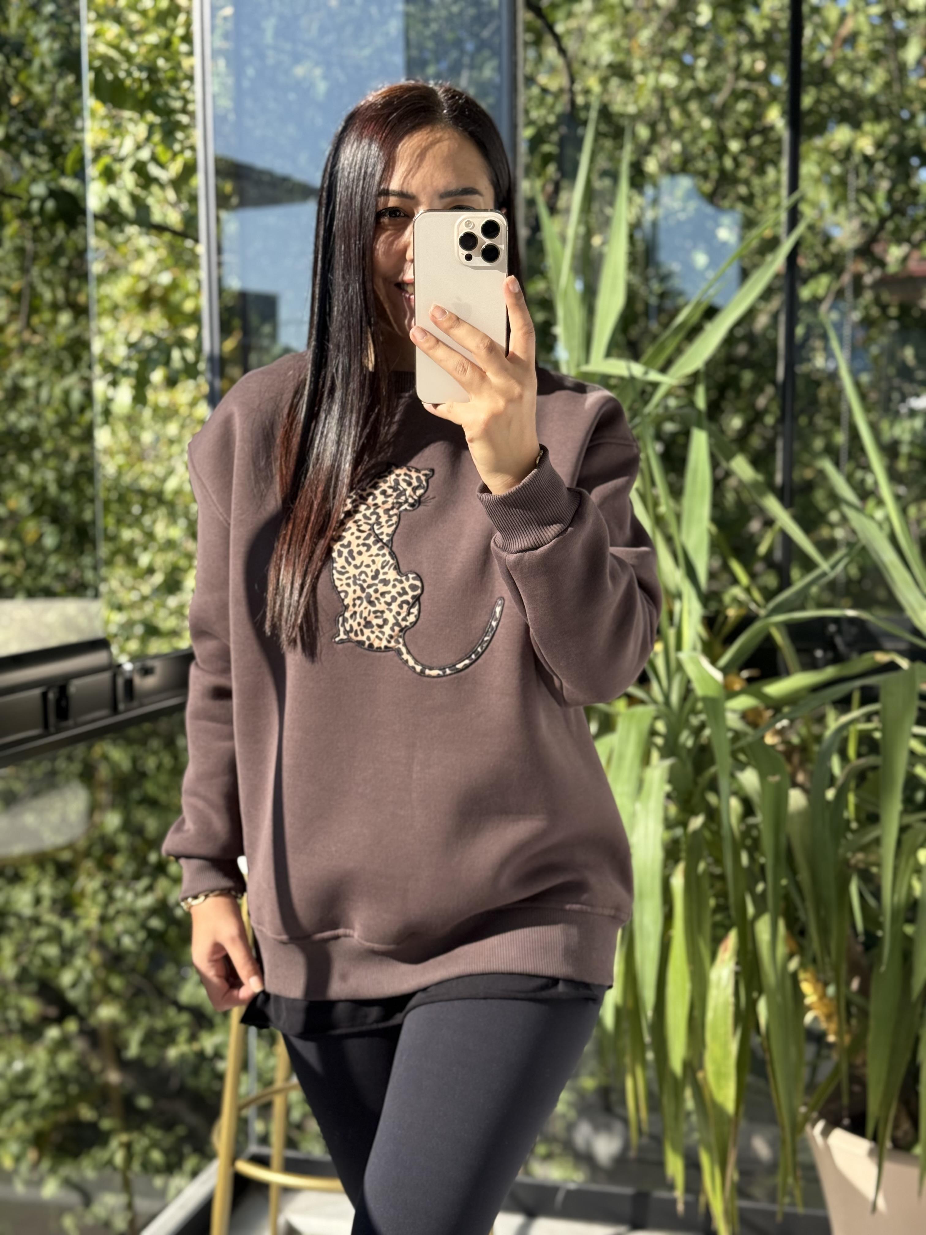 Kaplanlı Sweatshirt Kahve