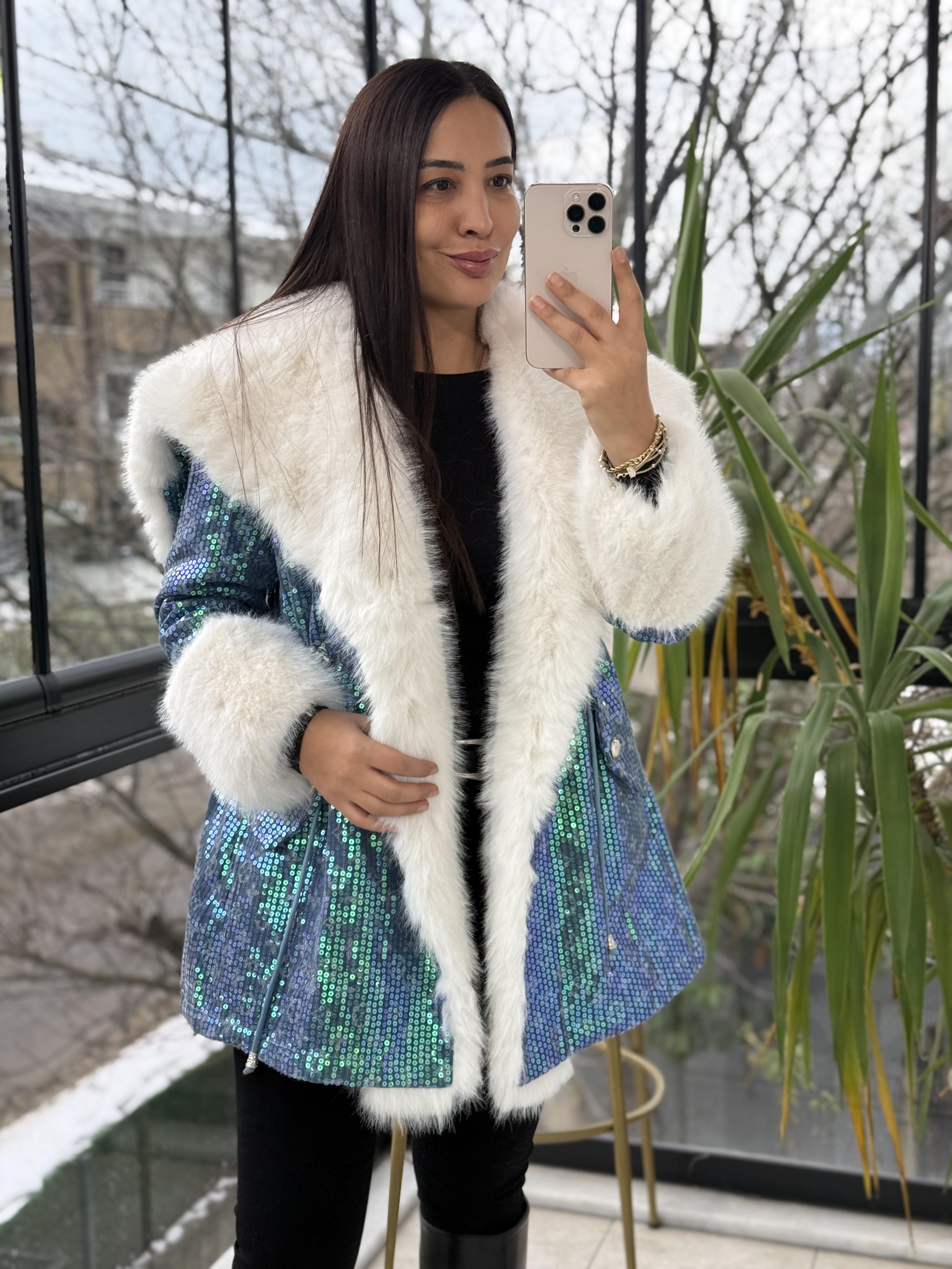 İthal Full payetli Kürk Mavi