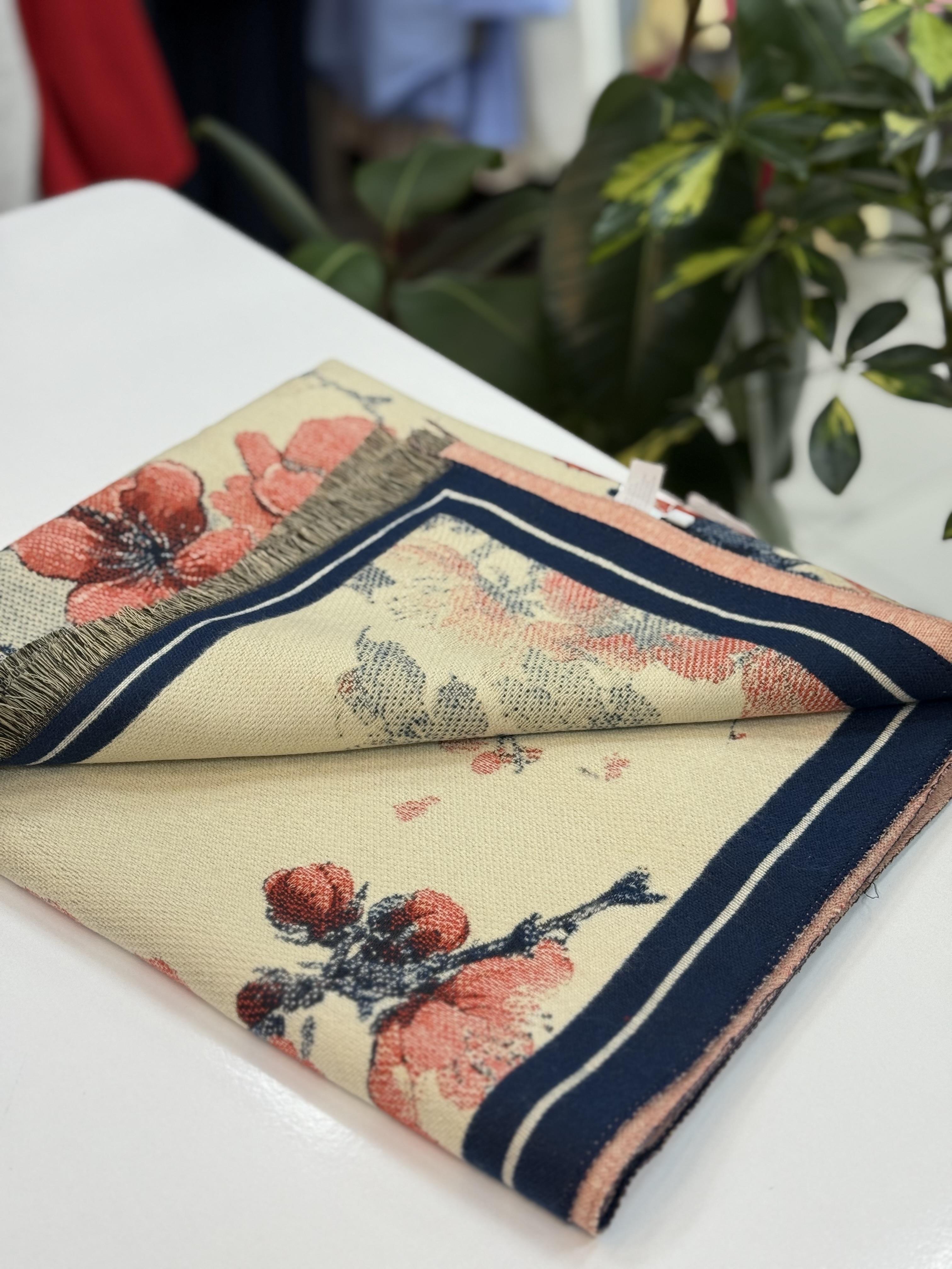 İthal Desenli  Kaşmir Şal Lacivert