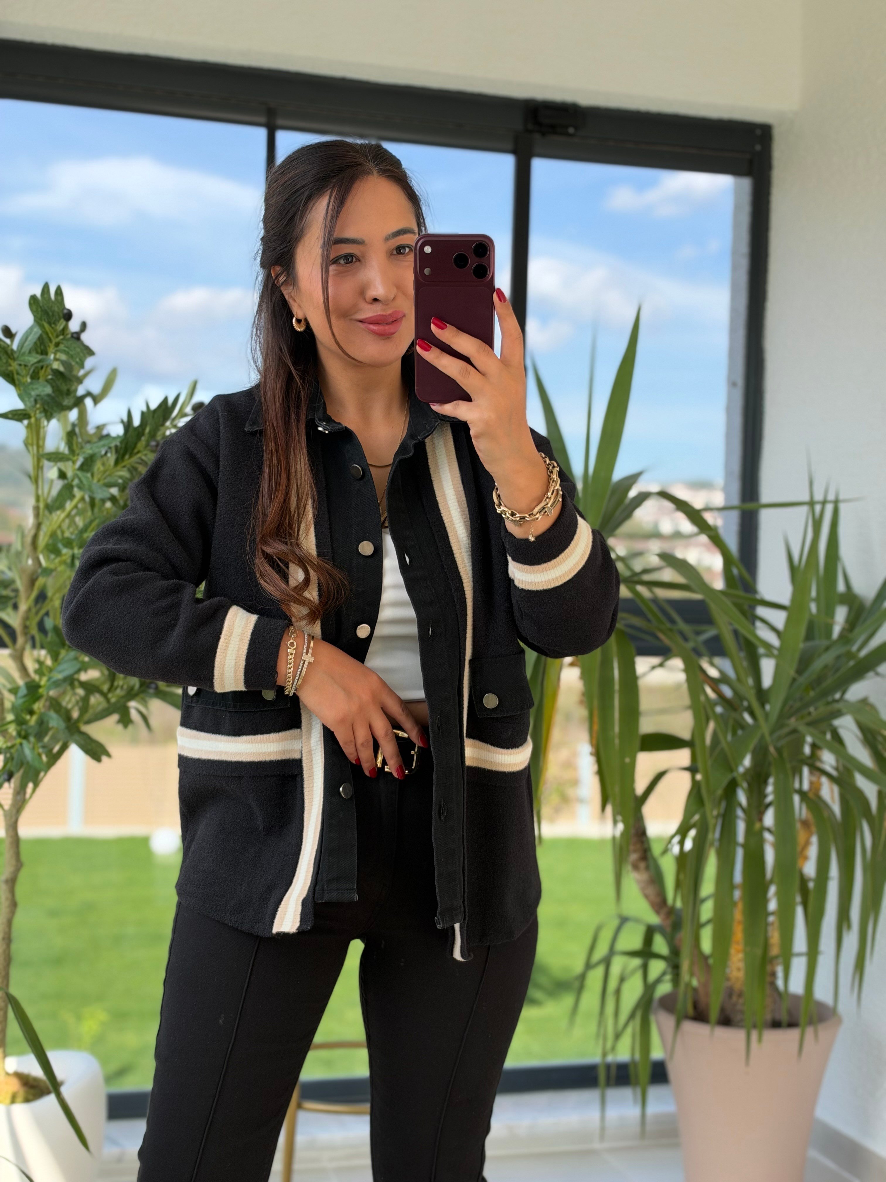 Angora Hırka Kot Detaylı Siyah