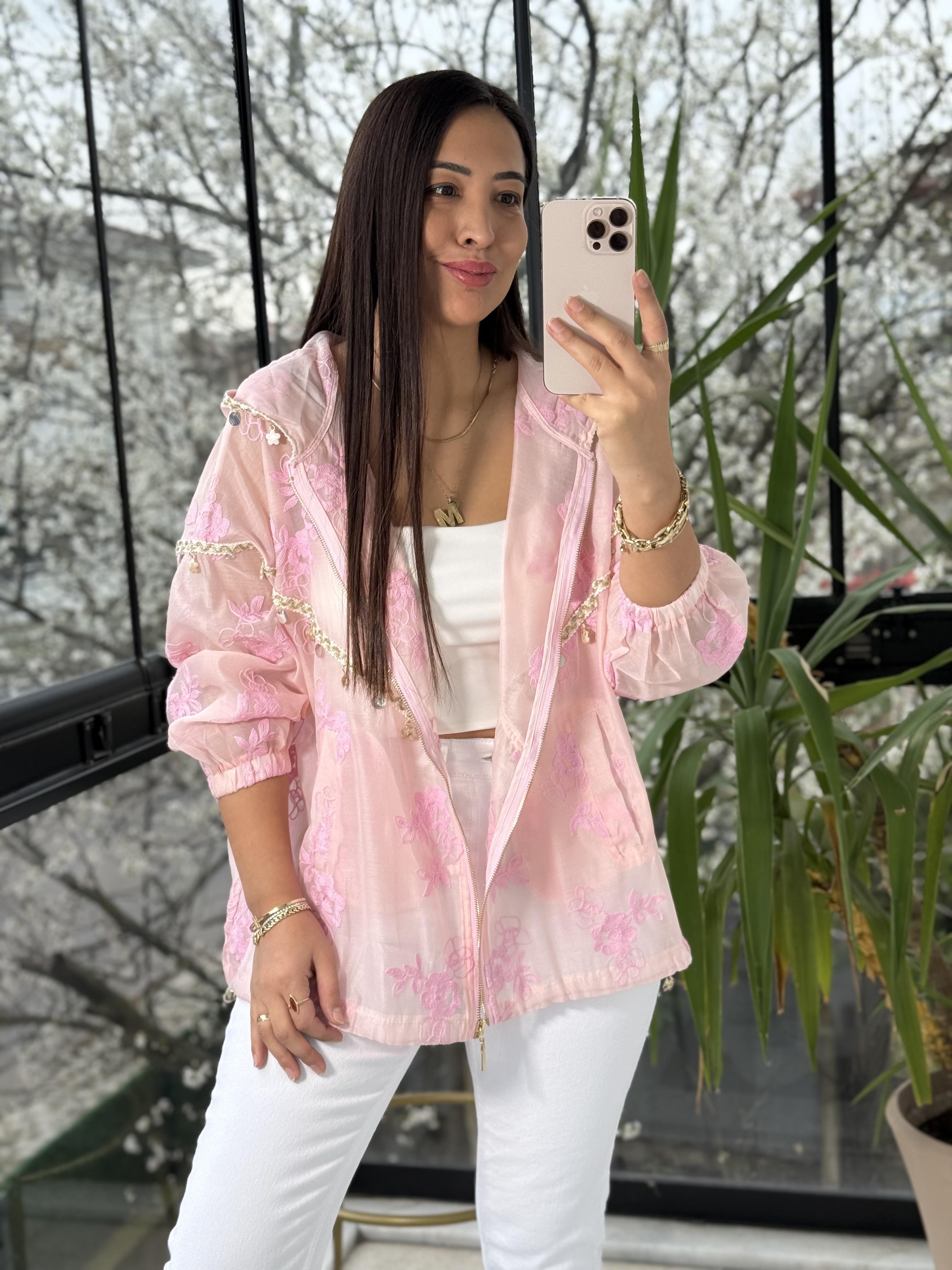 Pullu Nakışlı Ceket Pembe