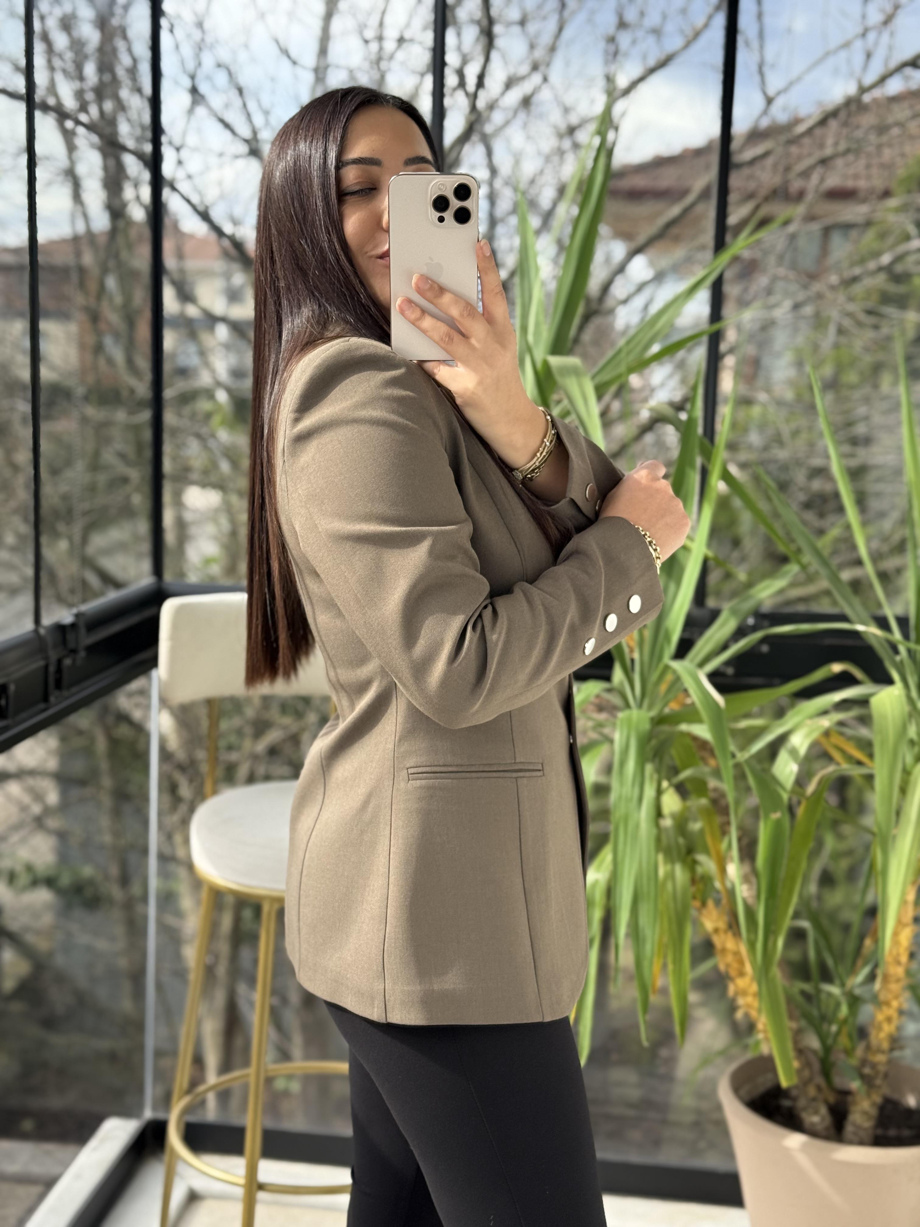 Beş Düğme Slimfit Blazer Ceket Bisküvi Kahve