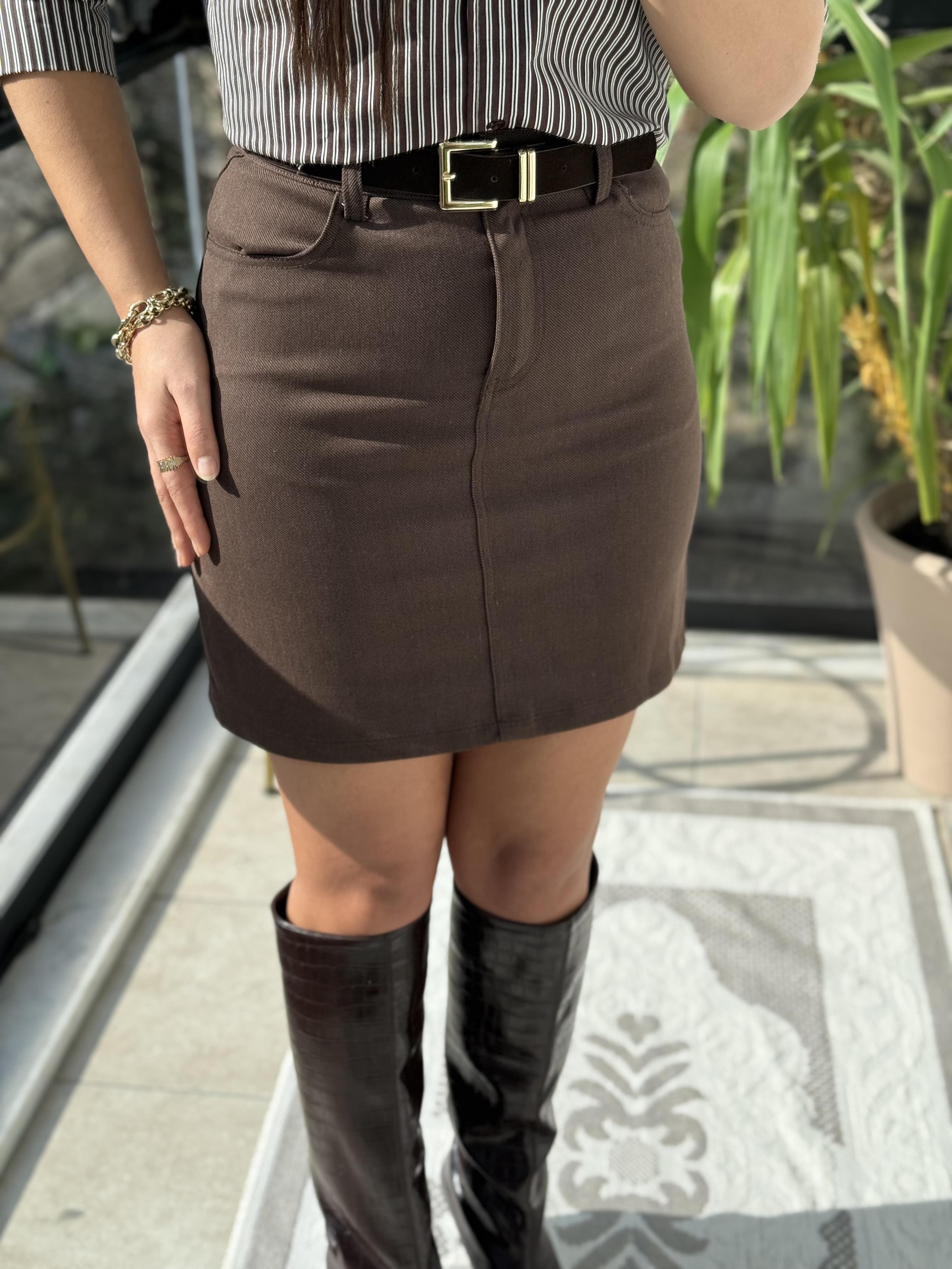 Kemerli Lüx Seri Etek Kahve