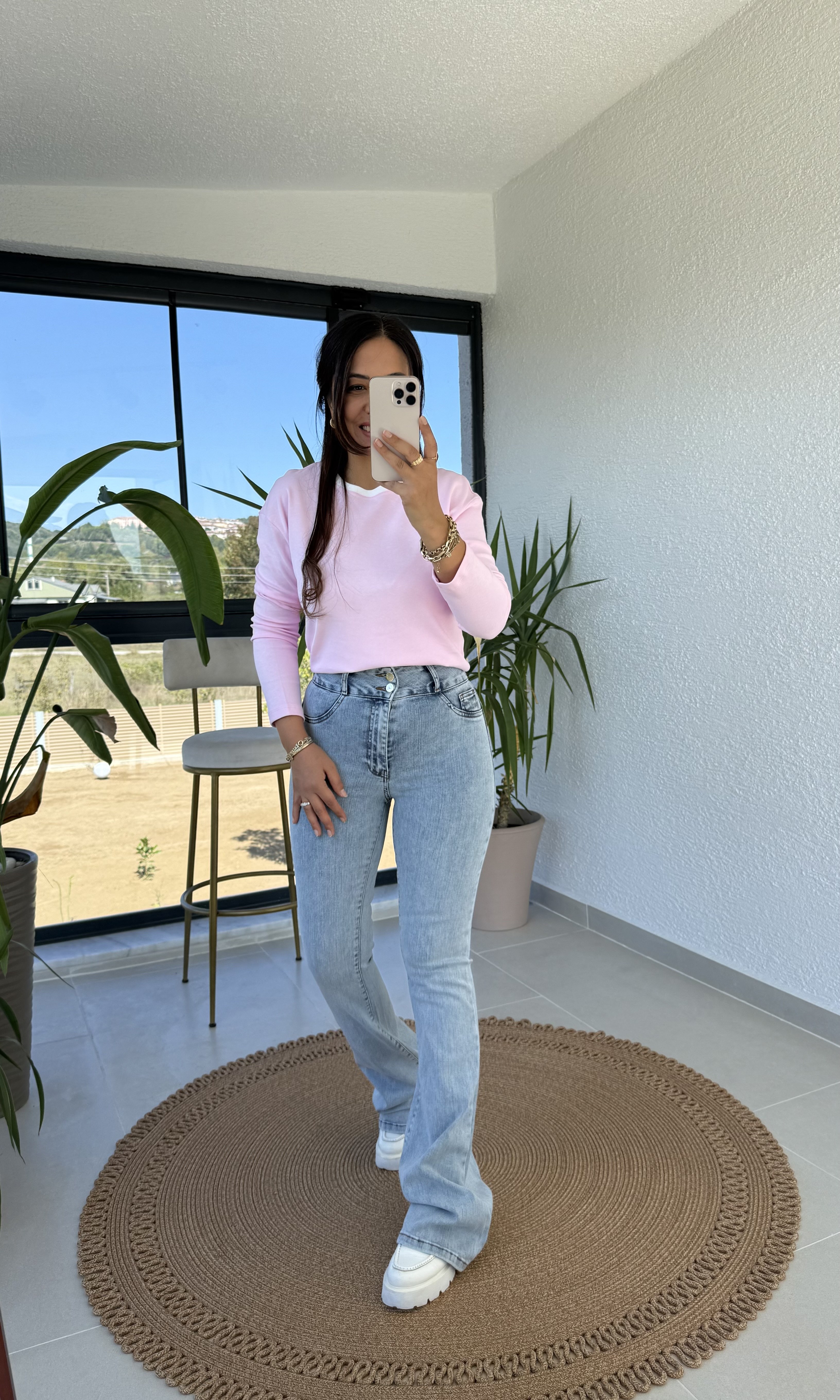 Yakası Biyeli Sweat Bluz Pembe