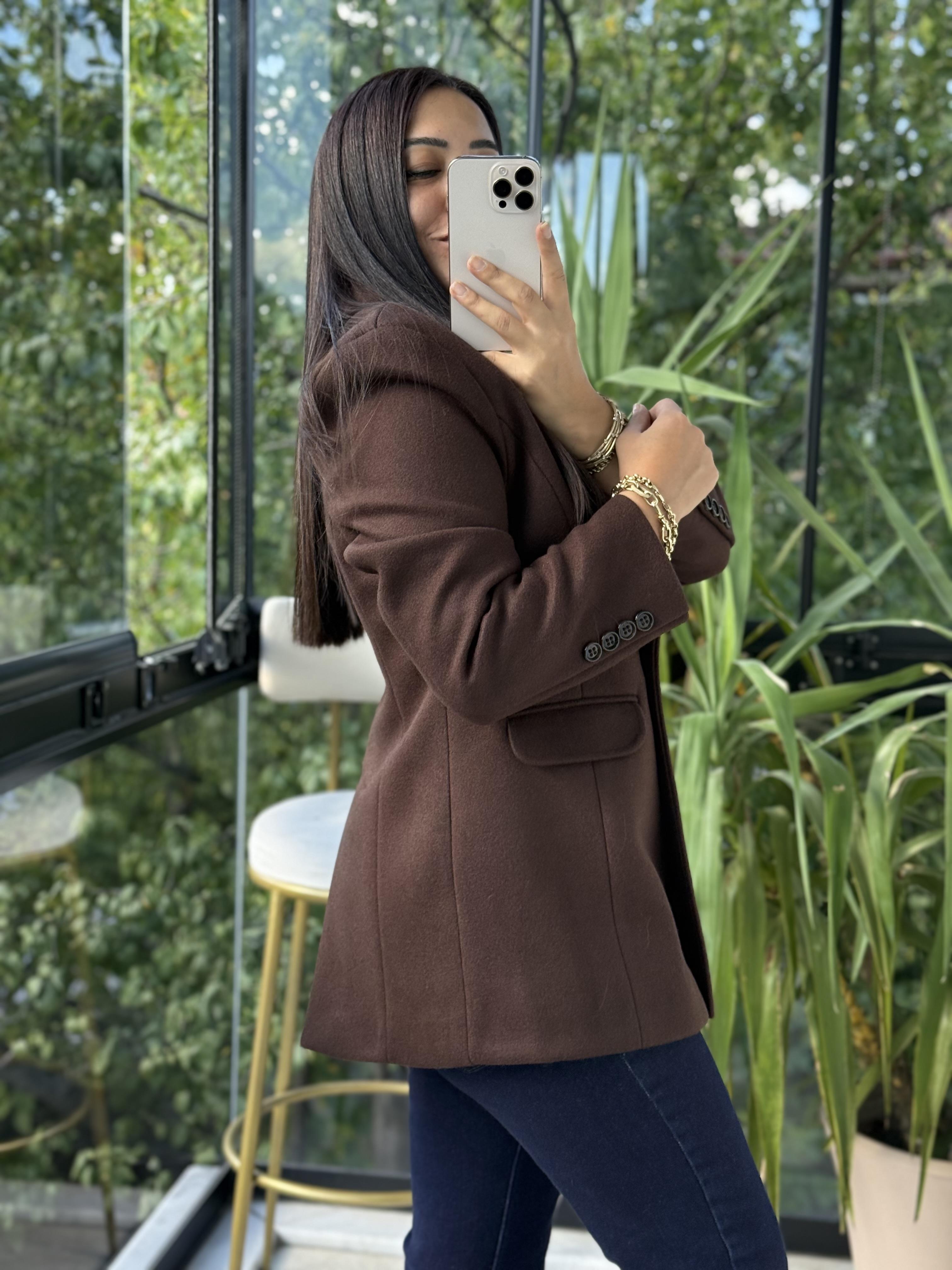 Kaşe Slim Blazer Ceket Kahve