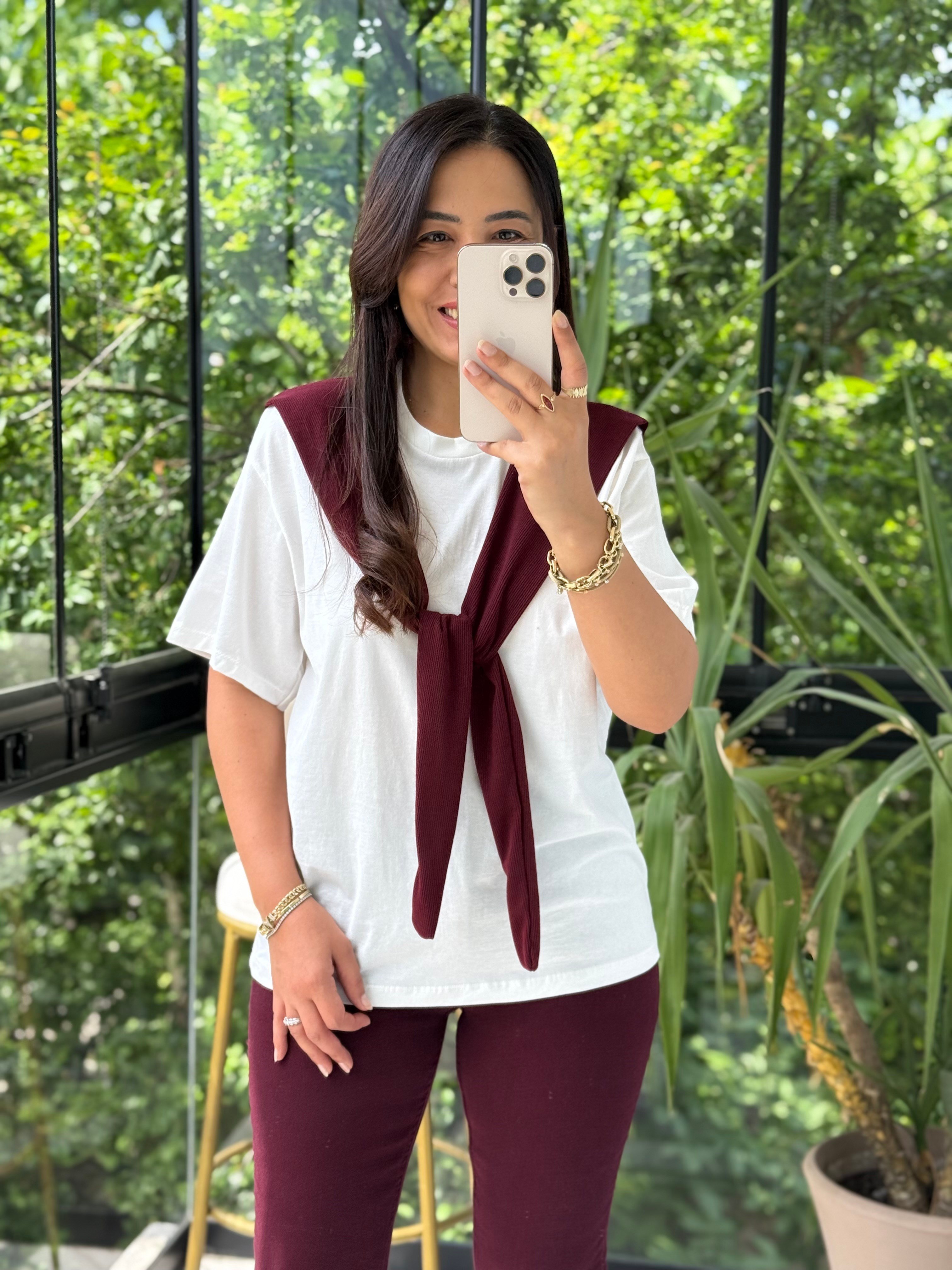 Bağlama Detaylı Tişört Bordo